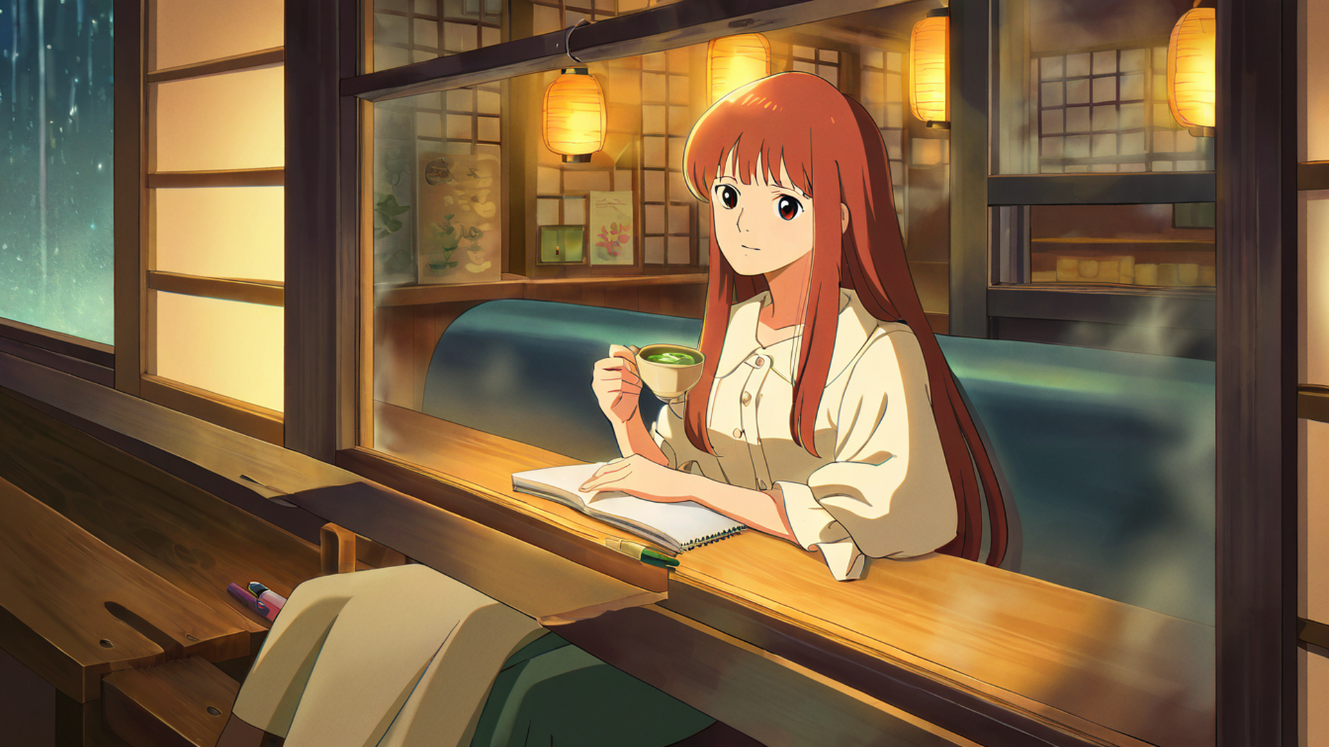 girl cafe japan lofi wallpaper