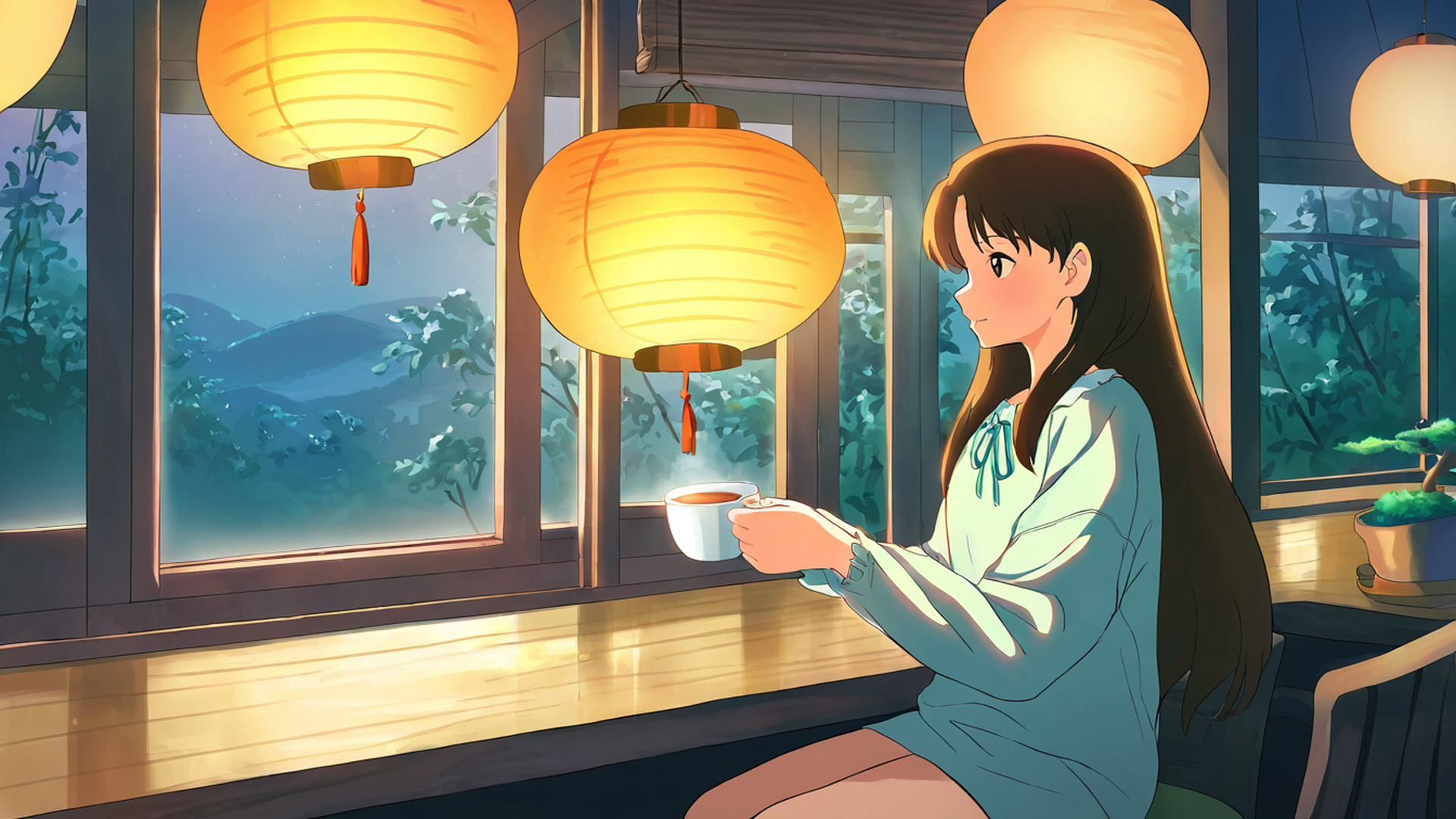 girl cafe japan lofi wallpaper