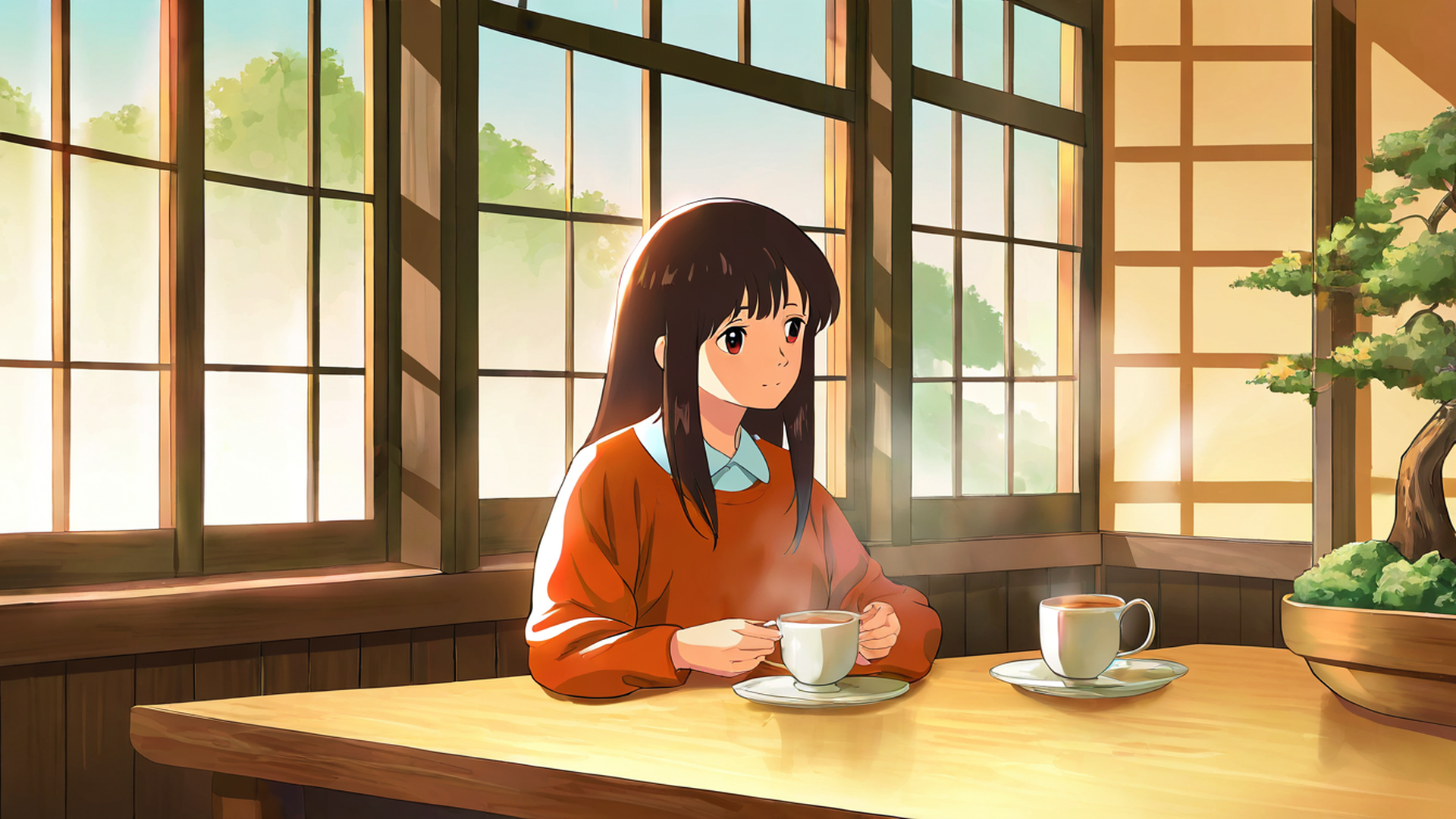 girl cafe japan lofi wallpaper