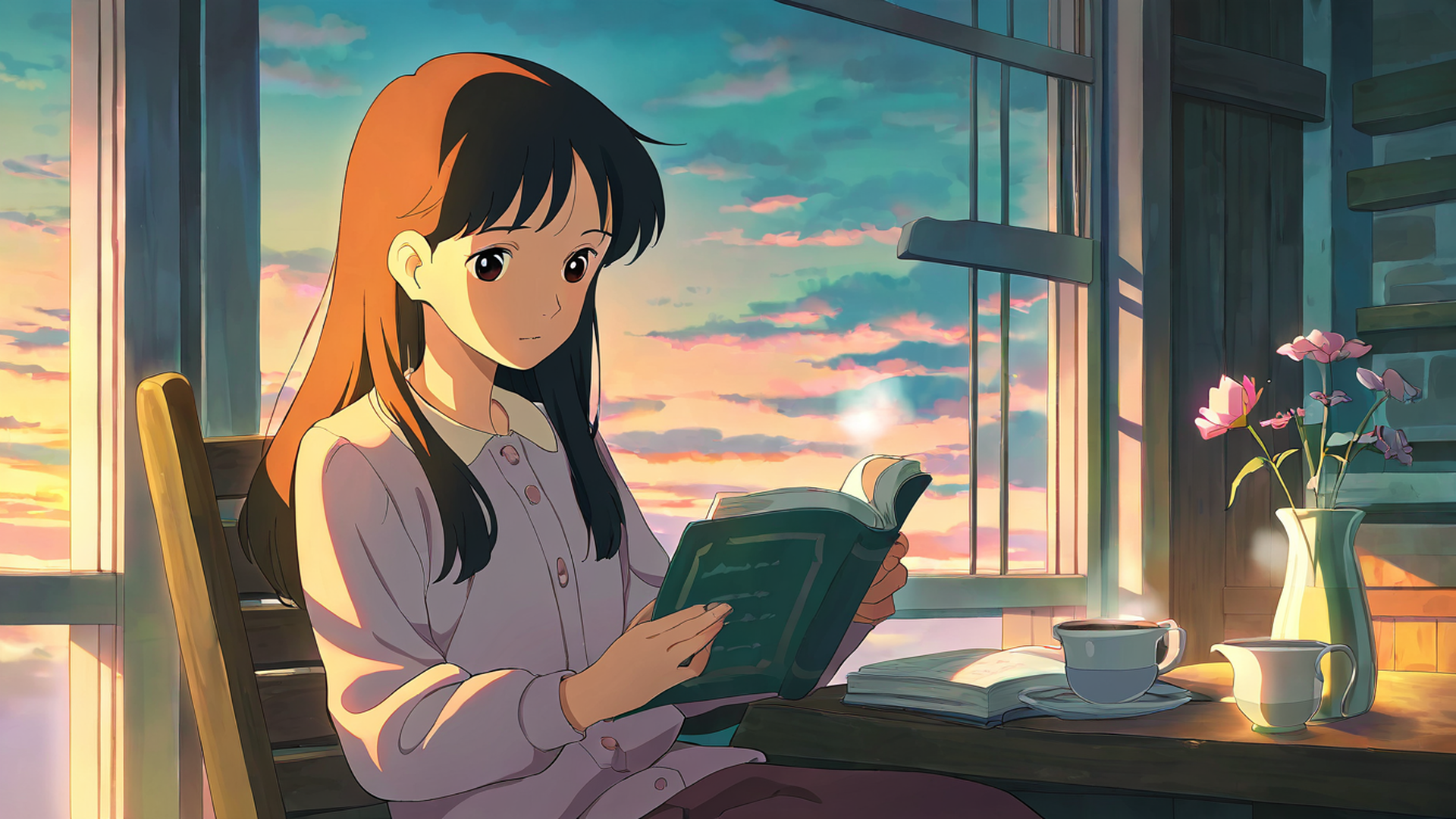 girl cafe japan lofi wallpaper