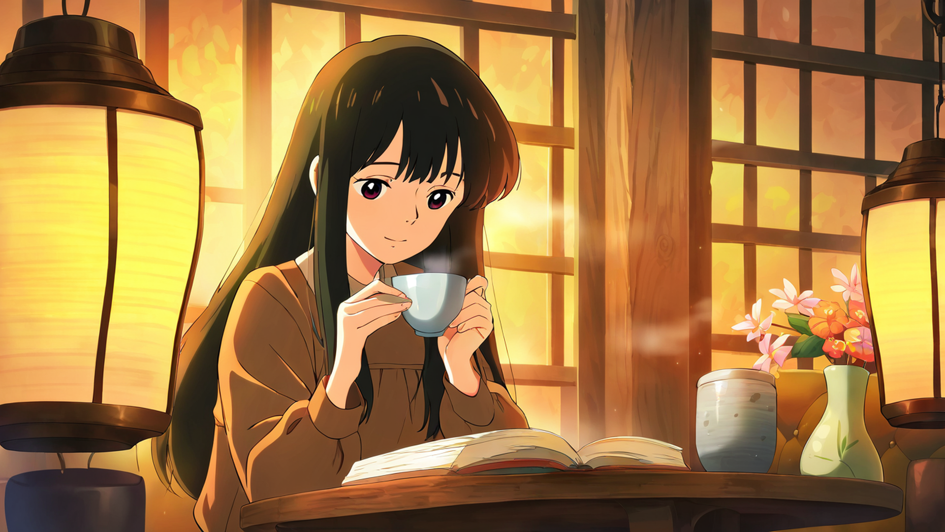 girl cafe japan lofi wallpaper