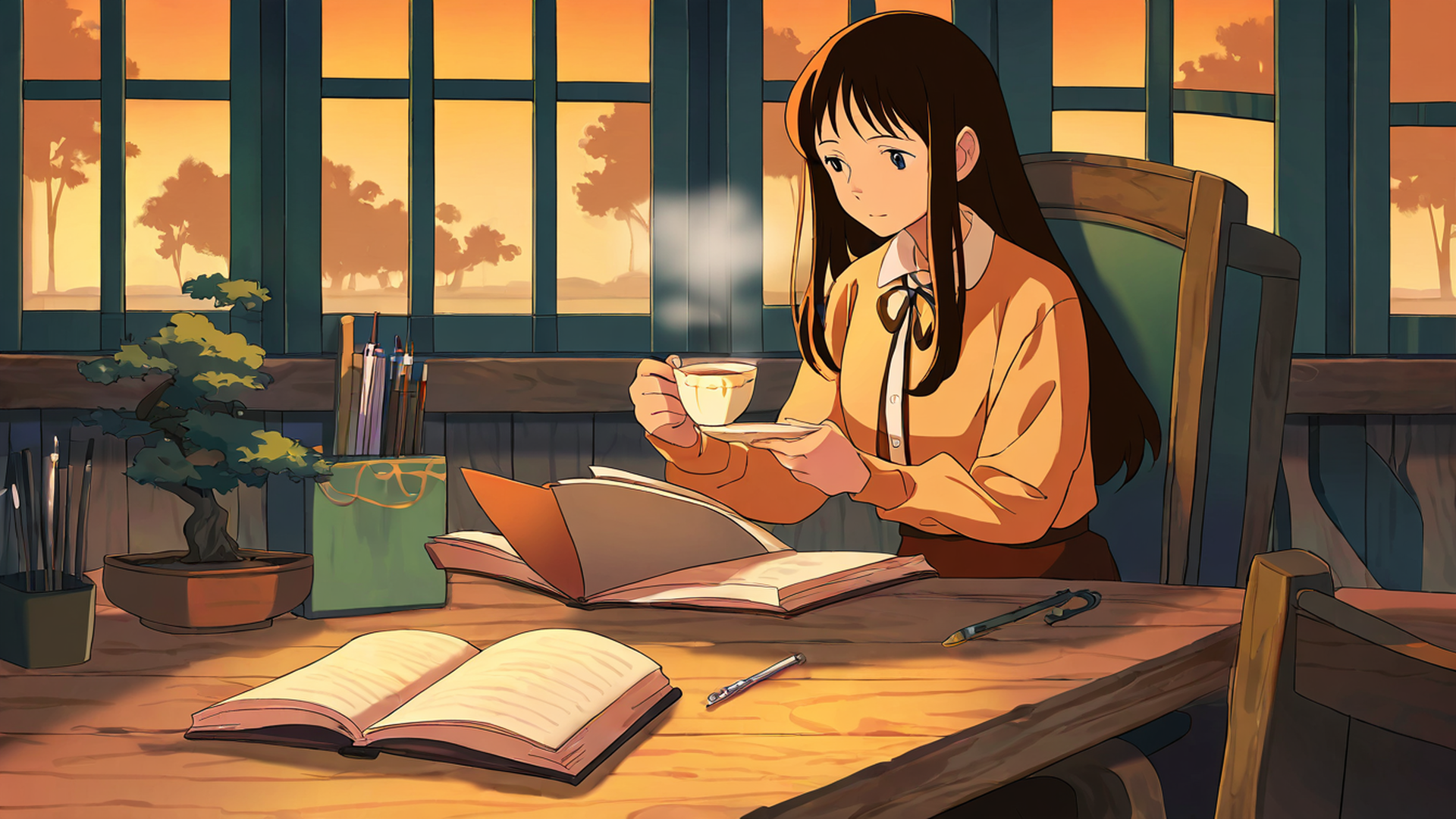 girl cafe japan lofi wallpaper