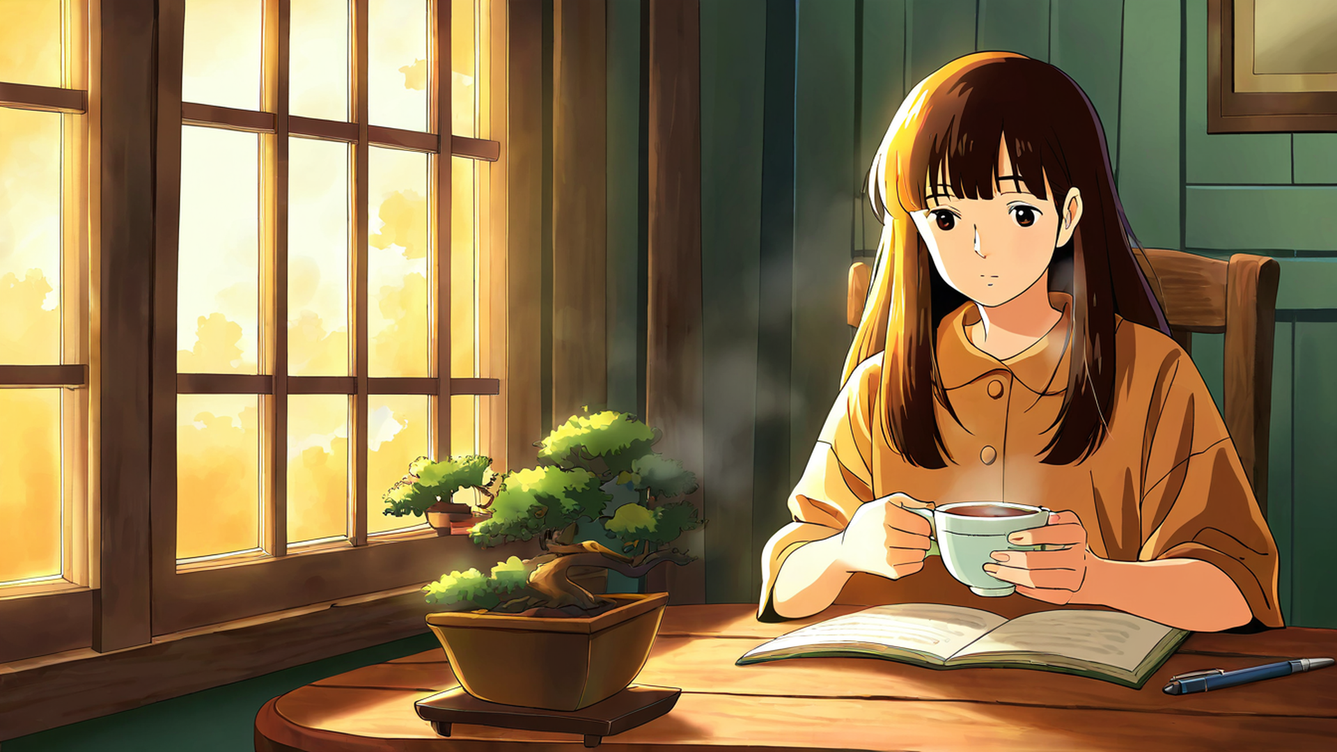 girl cafe japan lofi wallpaper