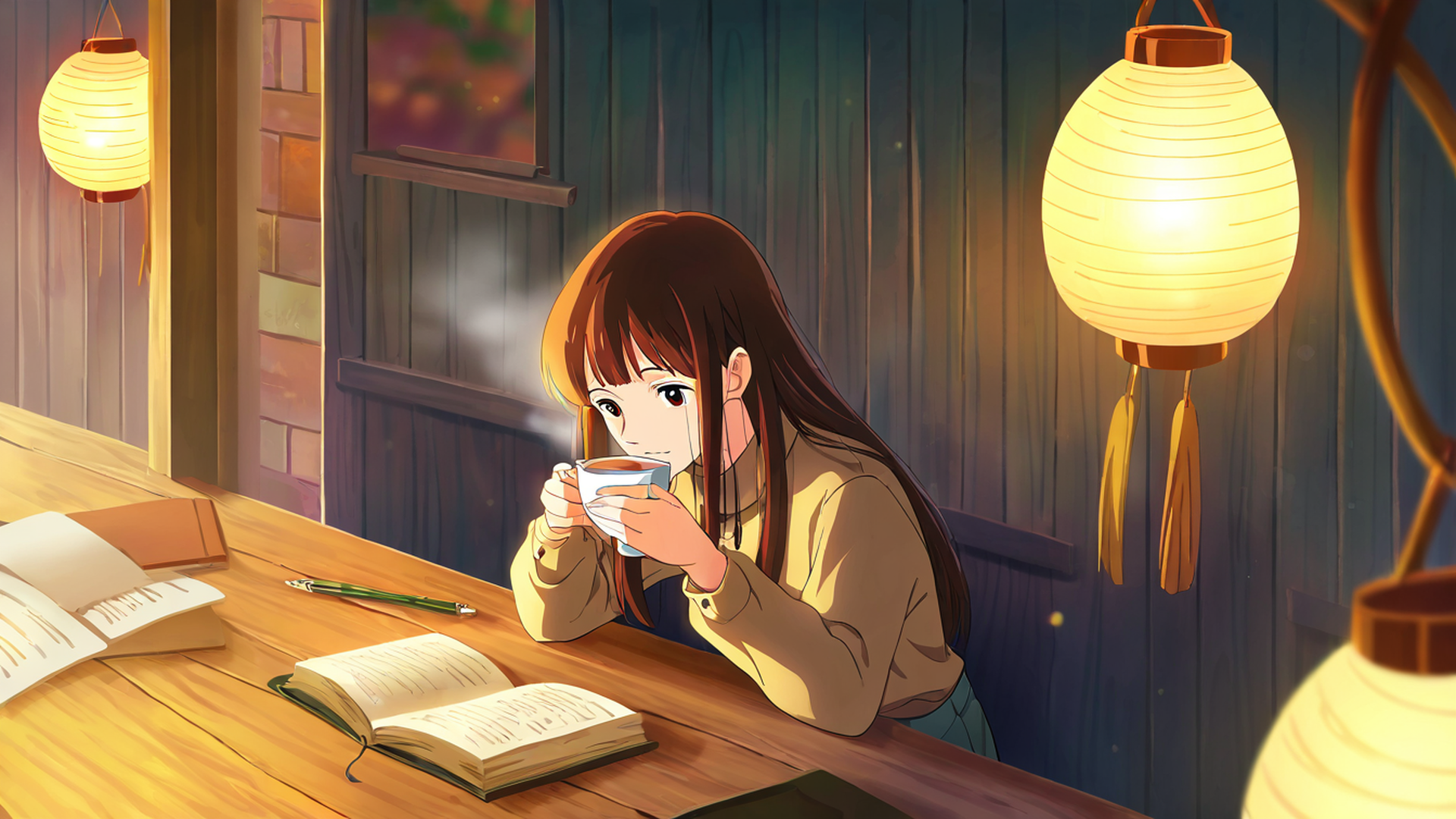 girl cafe japan lofi wallpaper