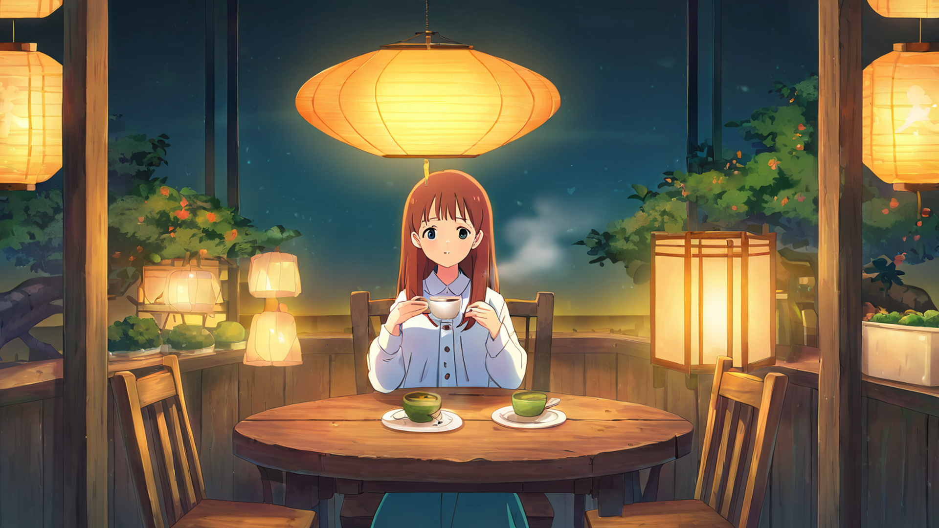 girl cafe japan lofi wallpaper