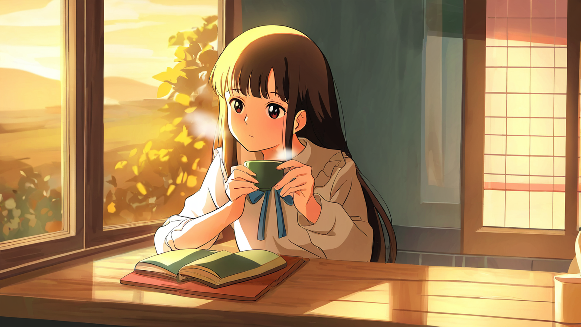 girl cafe japan lofi wallpaper