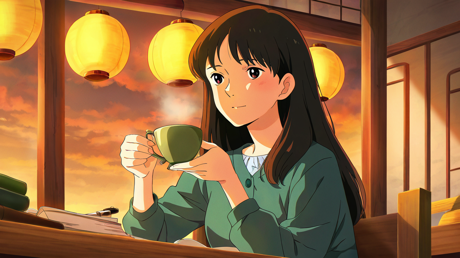 girl cafe japan lofi wallpaper