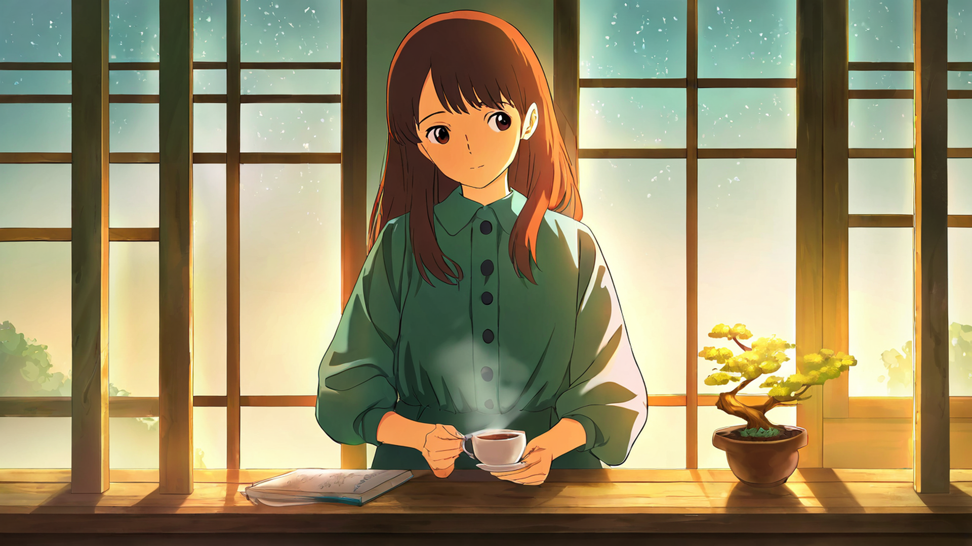 girl cafe japan lofi wallpaper