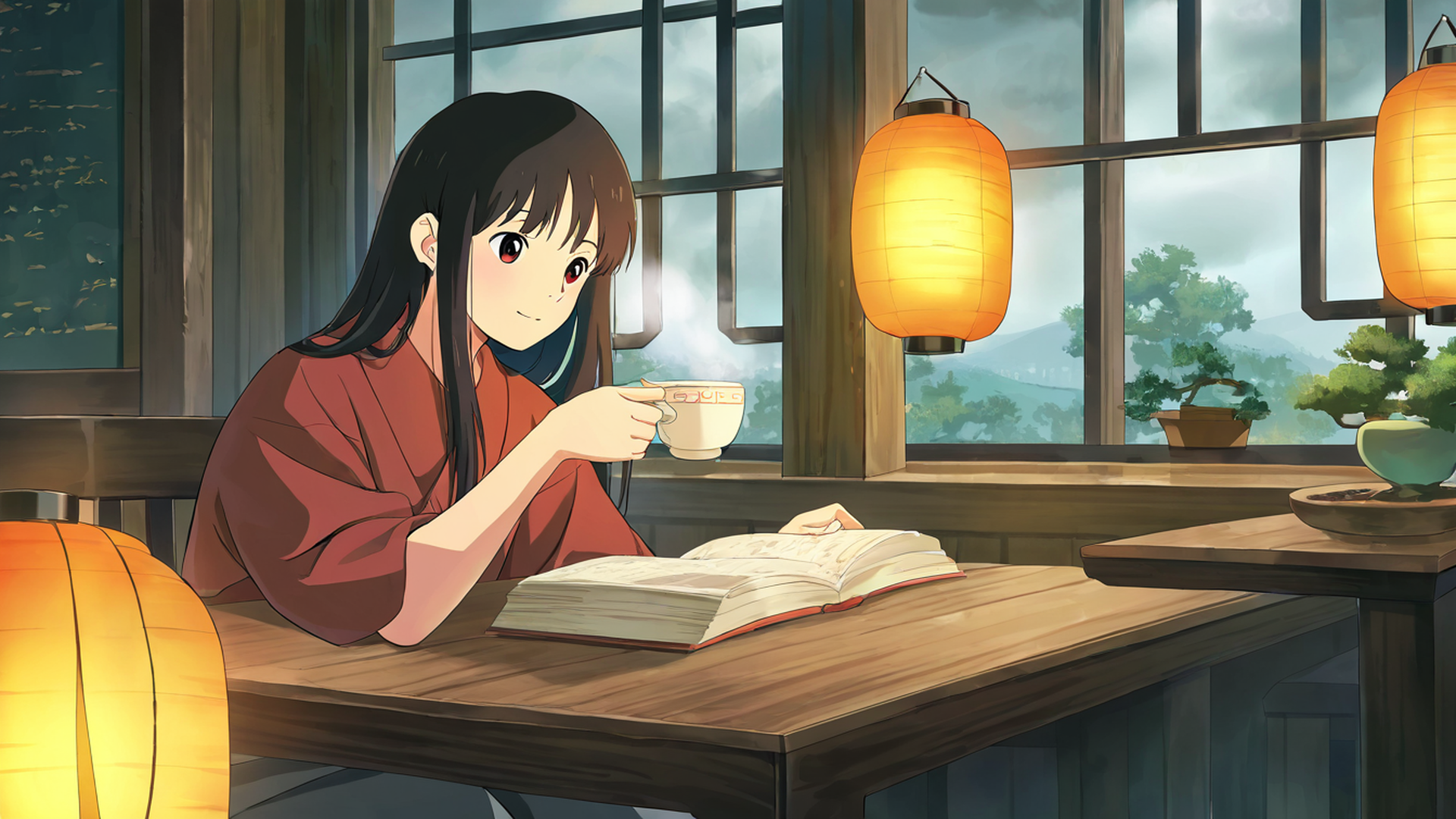 girl cafe japan lofi wallpaper