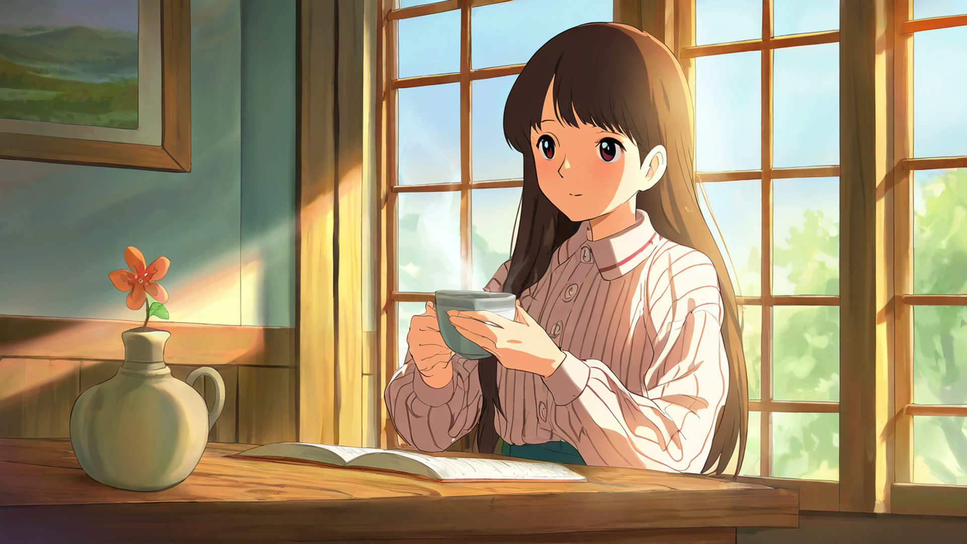 girl cafe japan lofi wallpaper