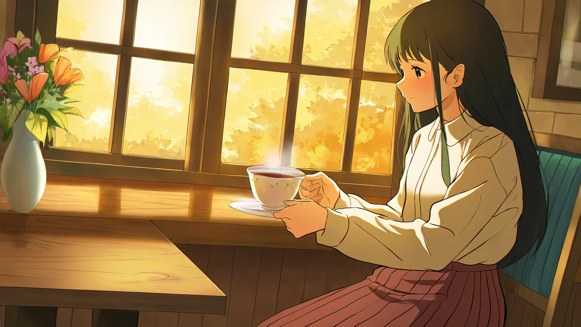 girl cafe japan lofi wallpaper