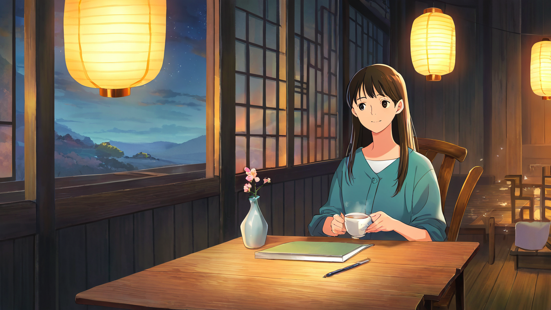 girl cafe japan lofi wallpaper