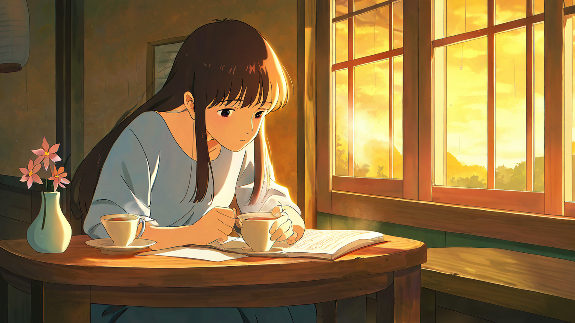 girl cafe japan lofi wallpaper