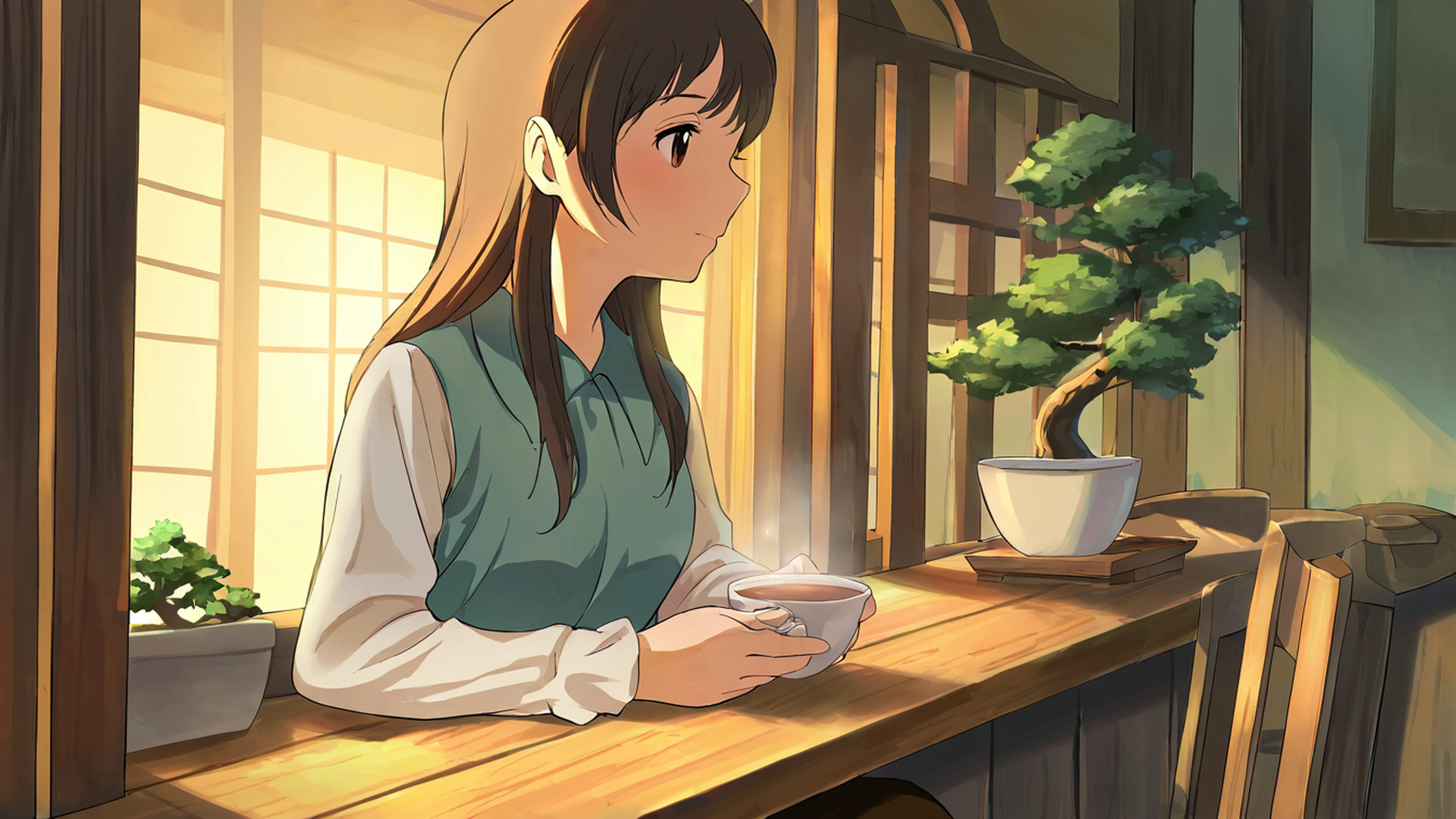 girl cafe japan lofi wallpaper