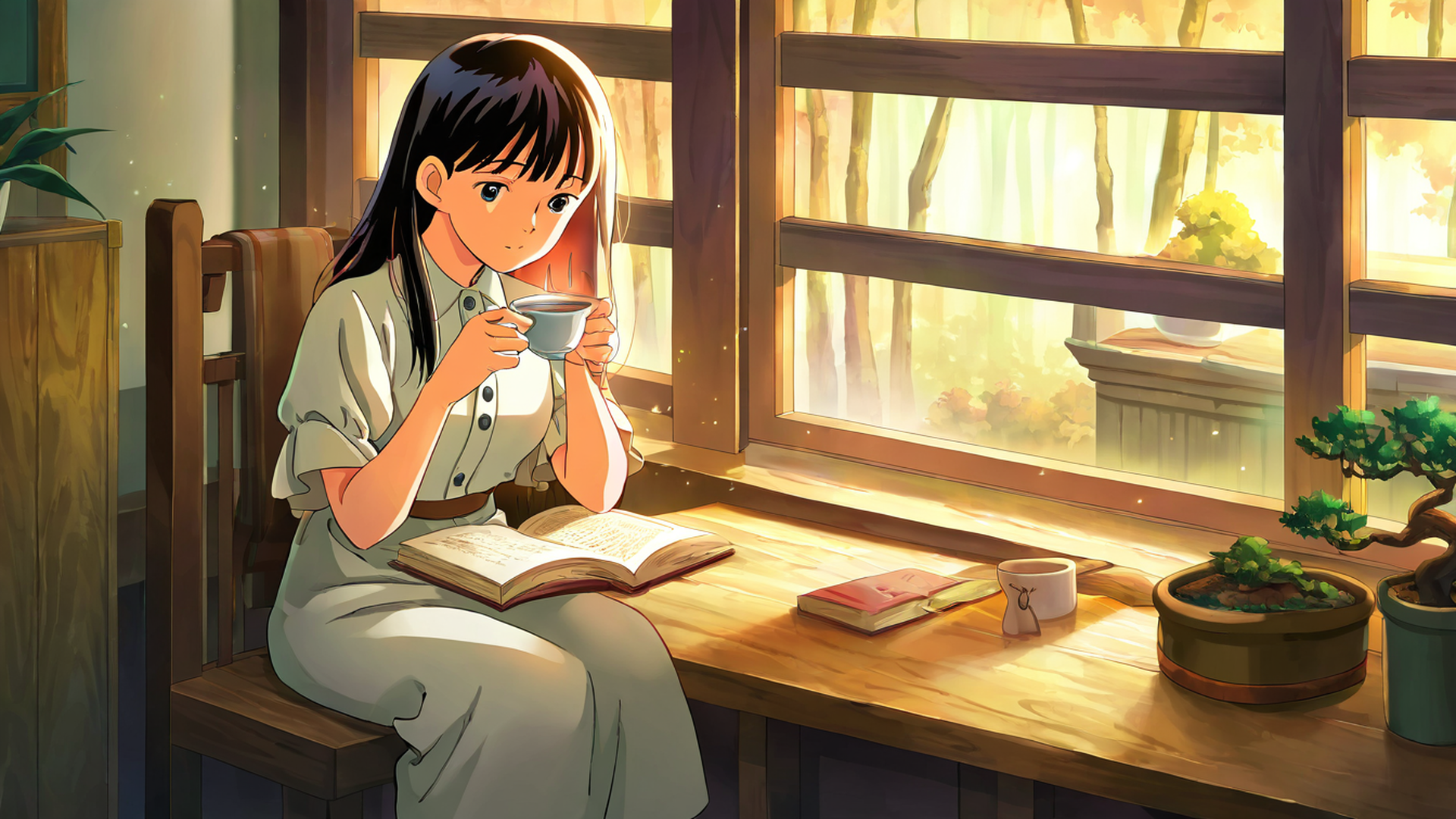 girl cafe japan lofi wallpaper