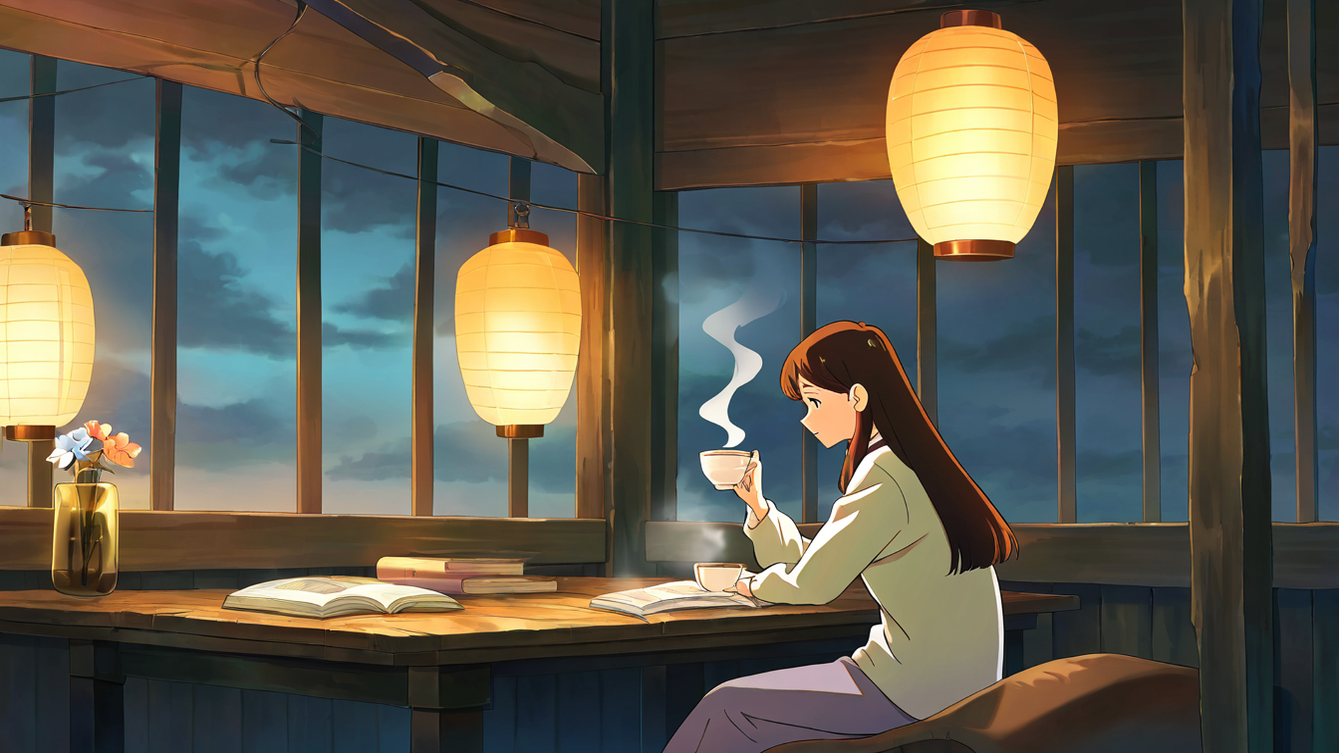 girl cafe japan lofi wallpaper