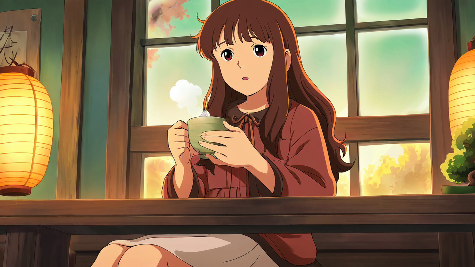 girl cafe japan lofi wallpaper