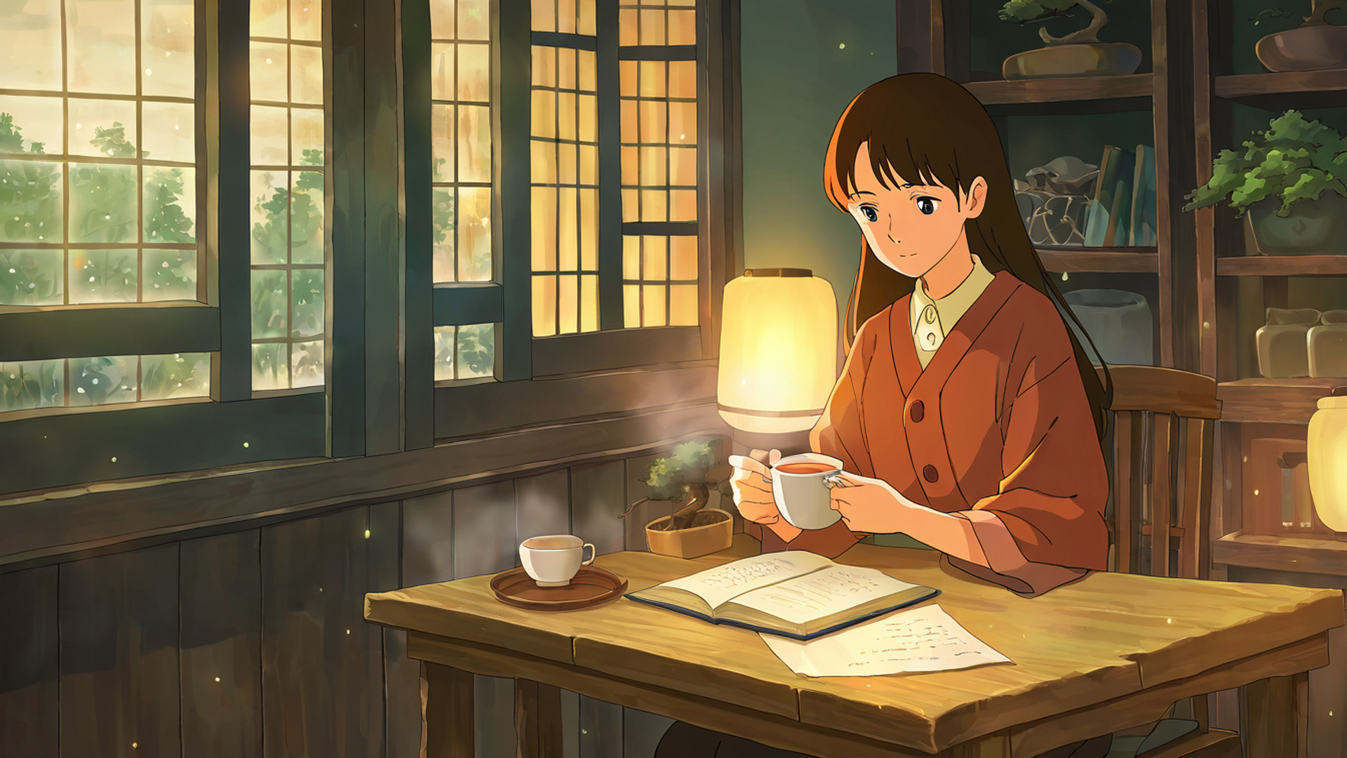 girl cafe japan lofi wallpaper