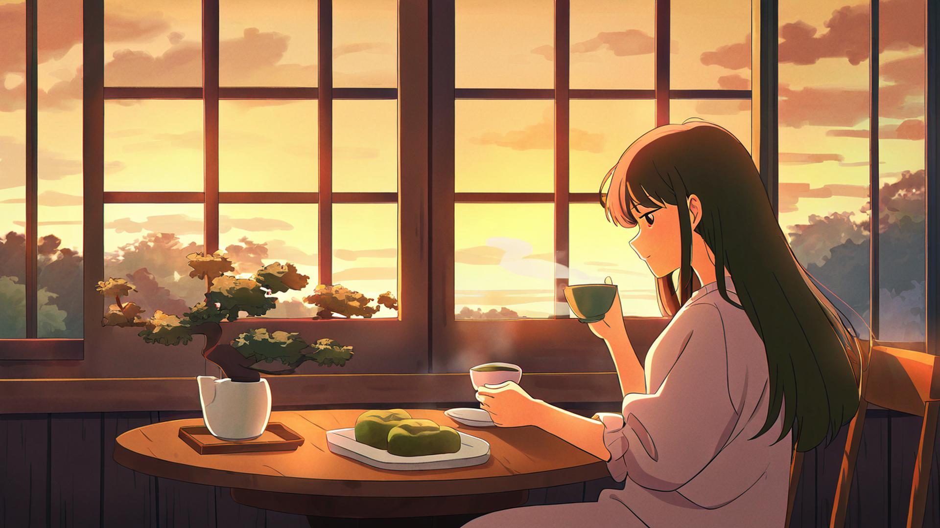 girl cafe japan lofi wallpaper