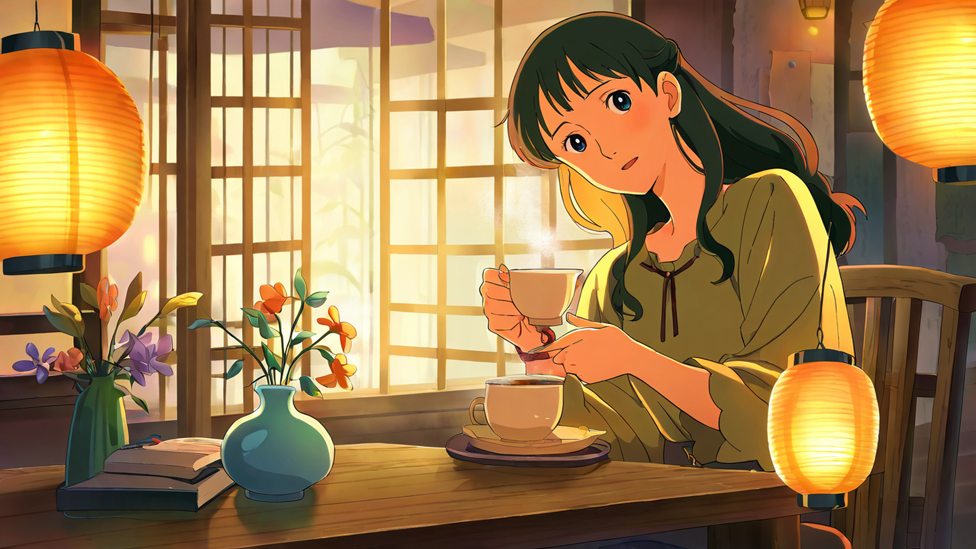 girl cafe japan lofi wallpaper