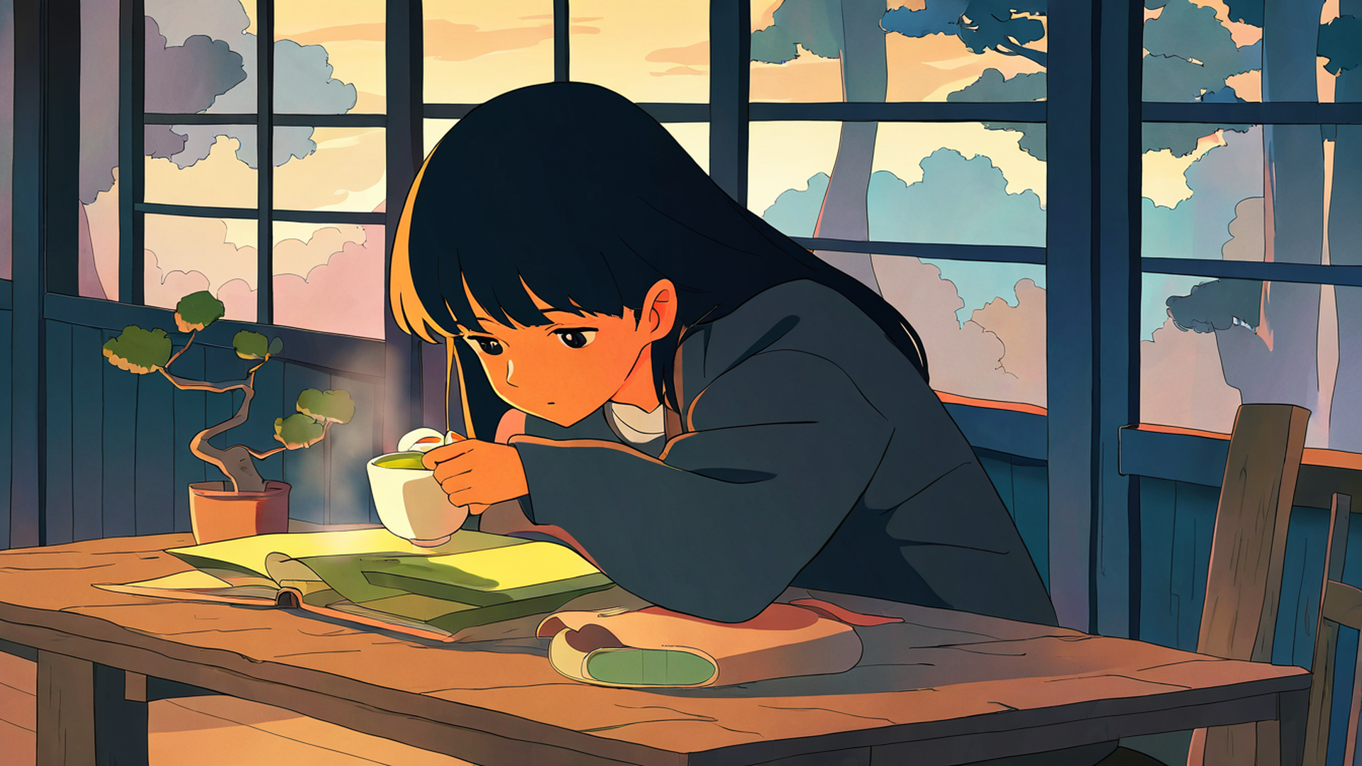 girl cafe japan lofi wallpaper