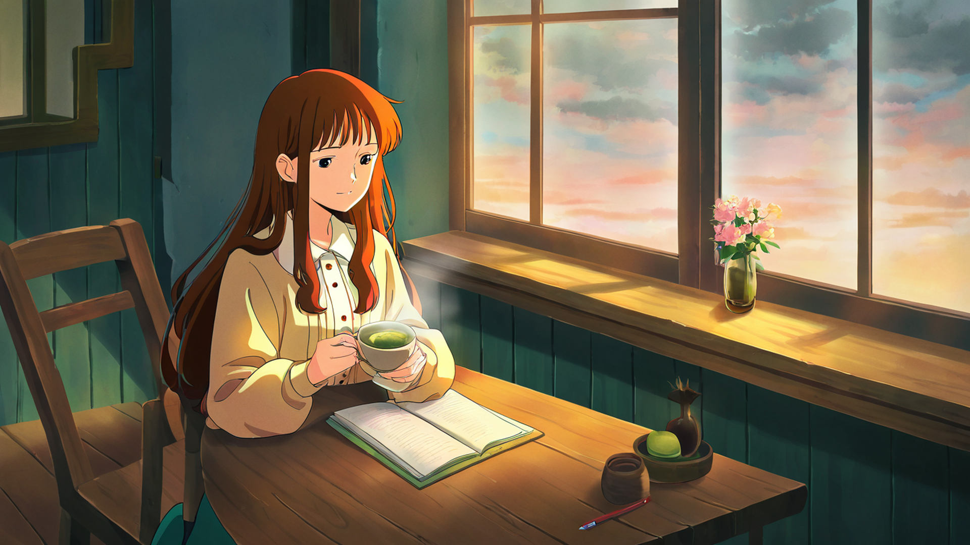 girl cafe japan lofi wallpaper