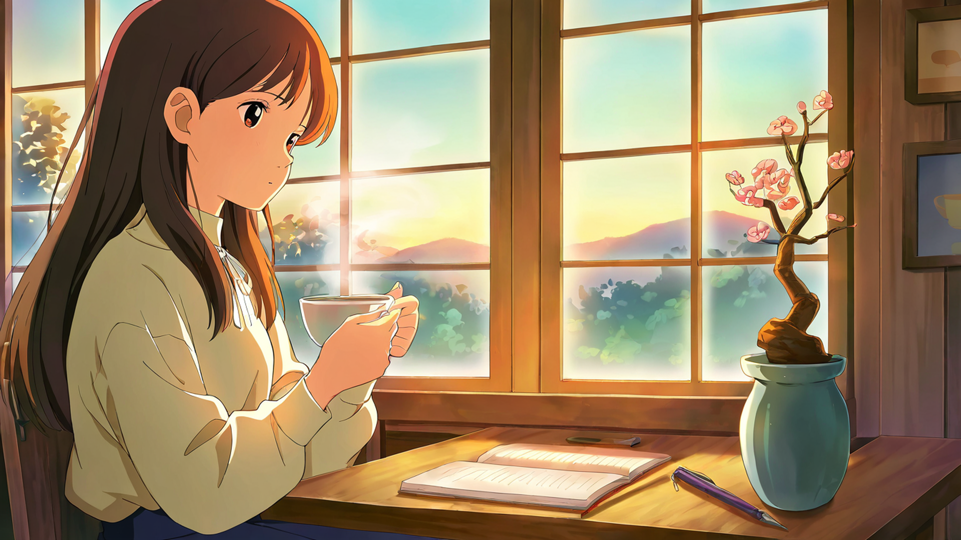 girl cafe japan lofi wallpaper