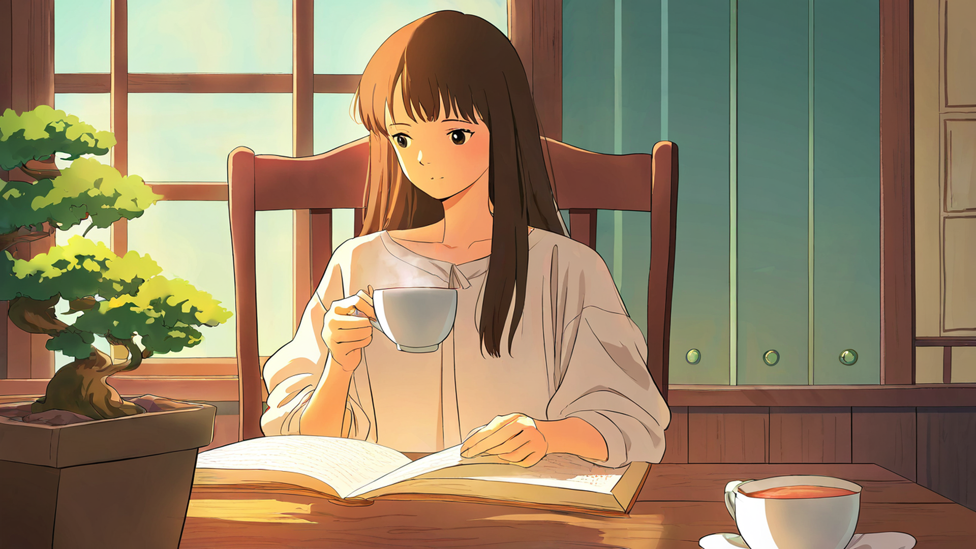 girl cafe japan lofi wallpaper