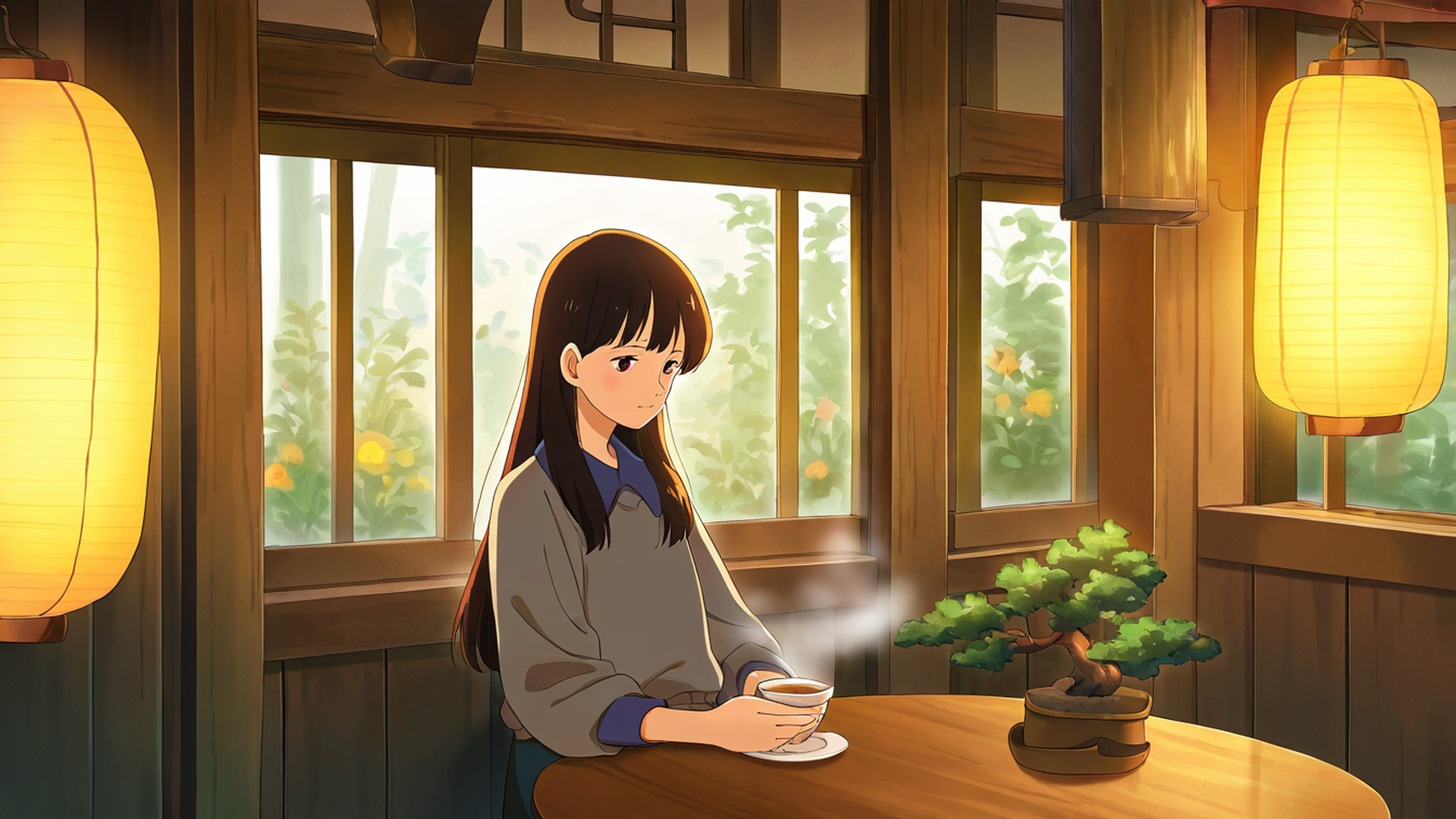 girl cafe japan lofi wallpaper