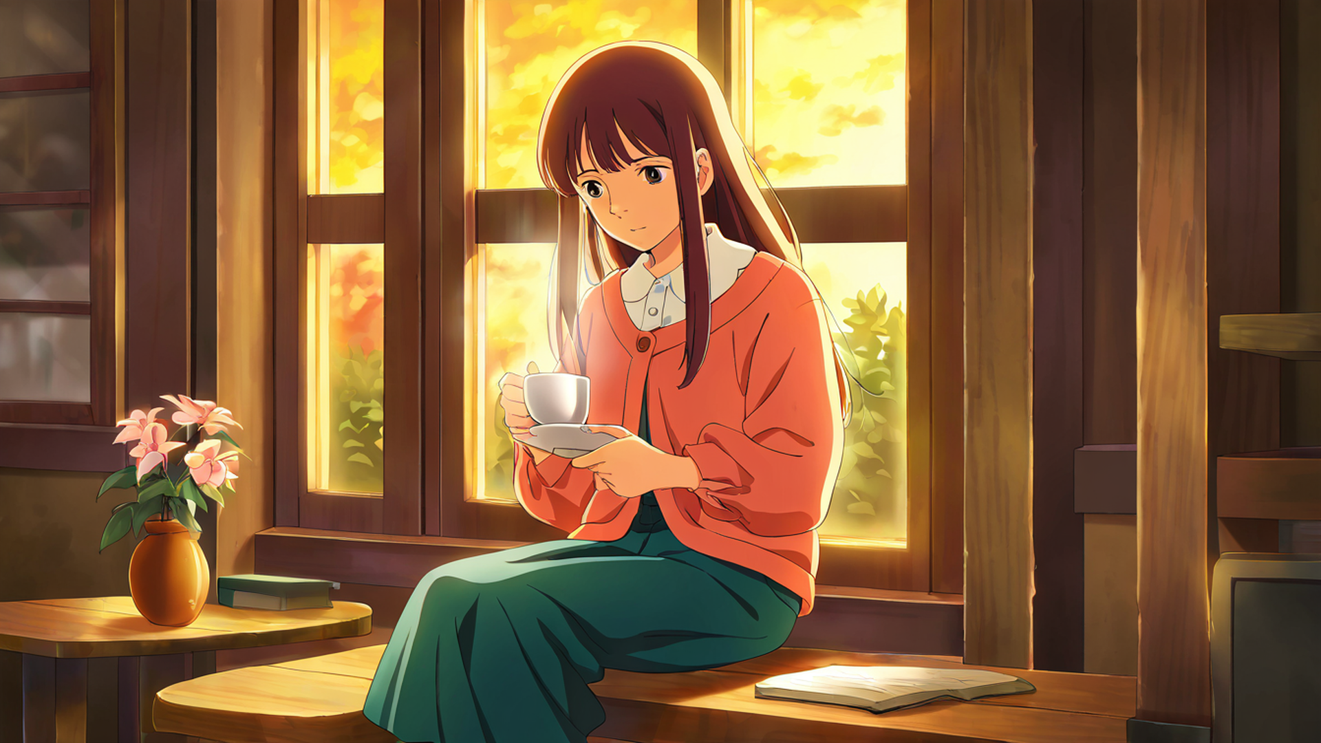 girl cafe japan lofi wallpaper