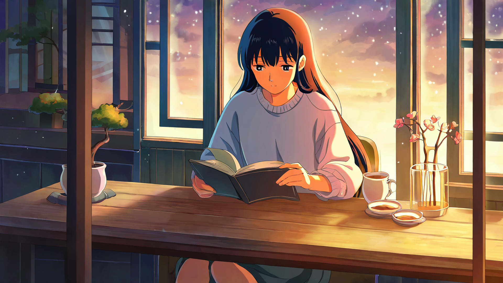 girl cafe japan lofi wallpaper