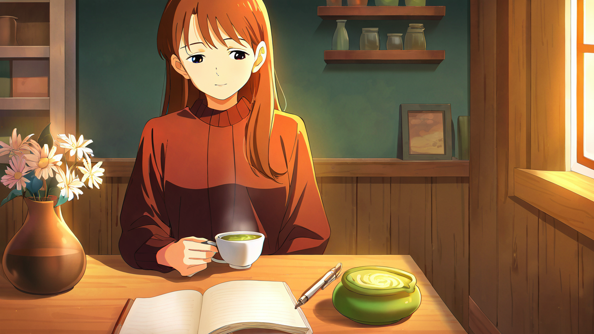 girl cafe japan lofi wallpaper