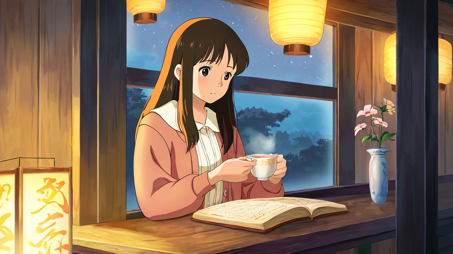 girl cafe japan lofi wallpaper