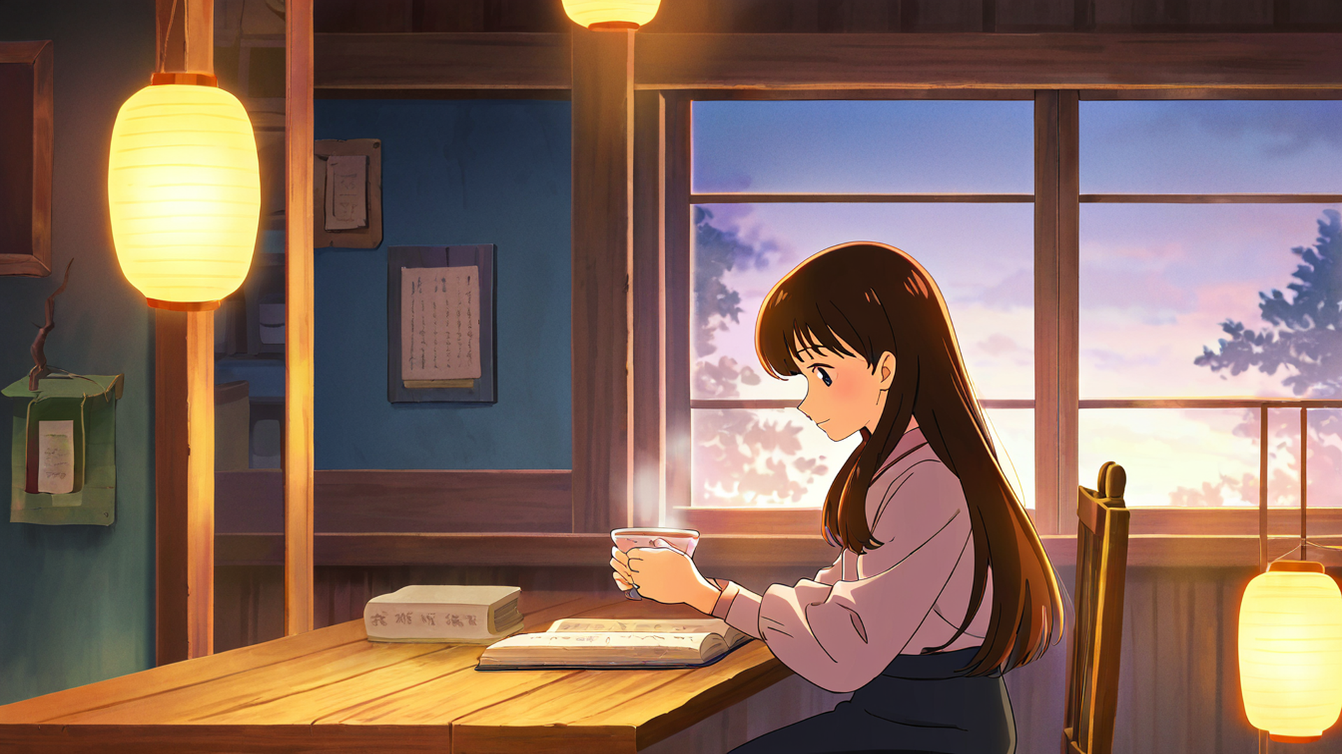 girl cafe japan lofi wallpaper