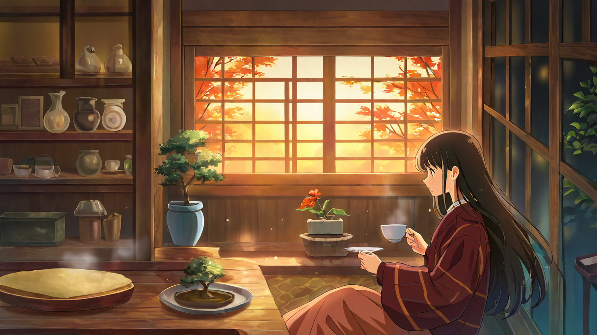 girl cafe japan lofi wallpaper