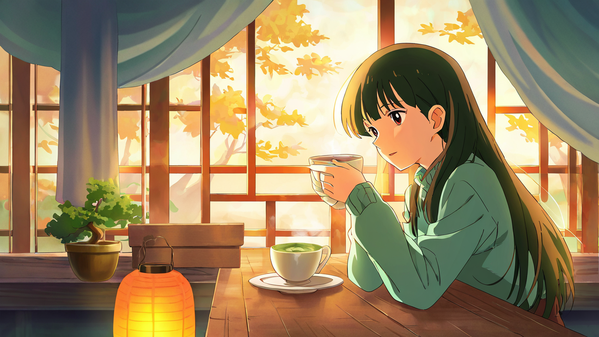 girl cafe japan lofi wallpaper