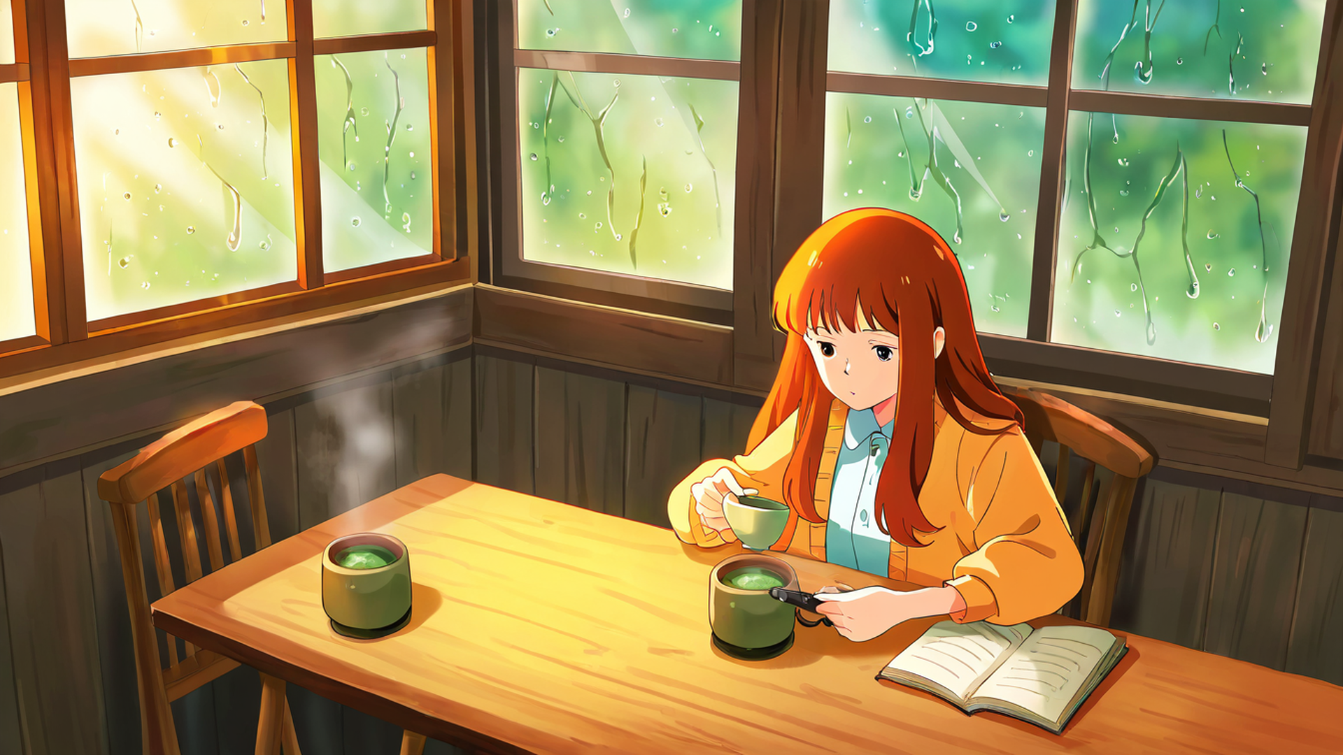 girl cafe japan lofi wallpaper