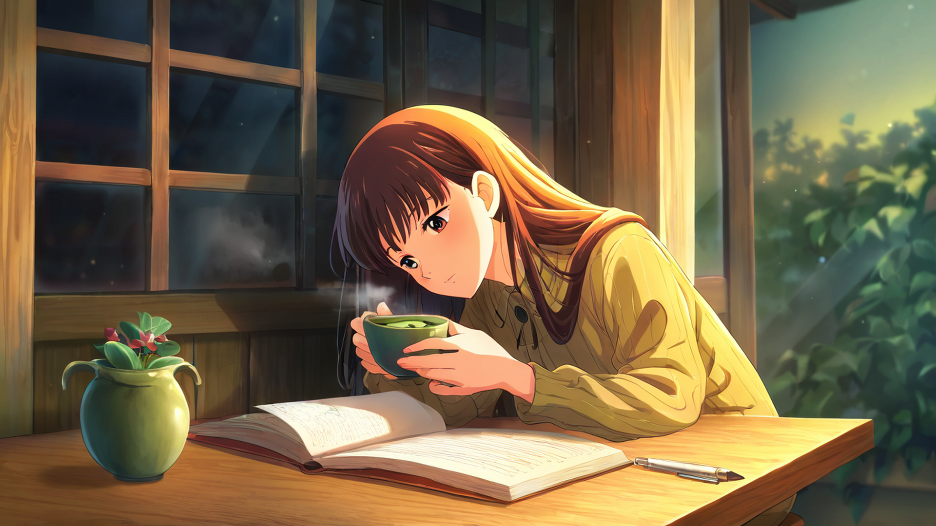 girl cafe japan lofi wallpaper