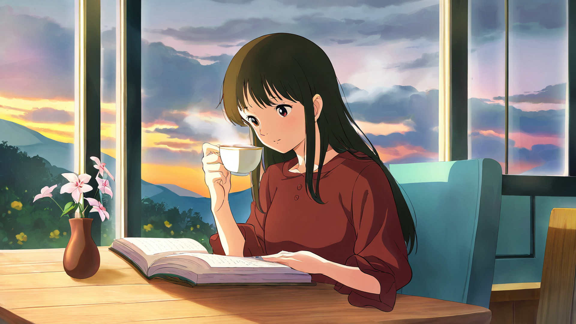 girl cafe japan lofi wallpaper