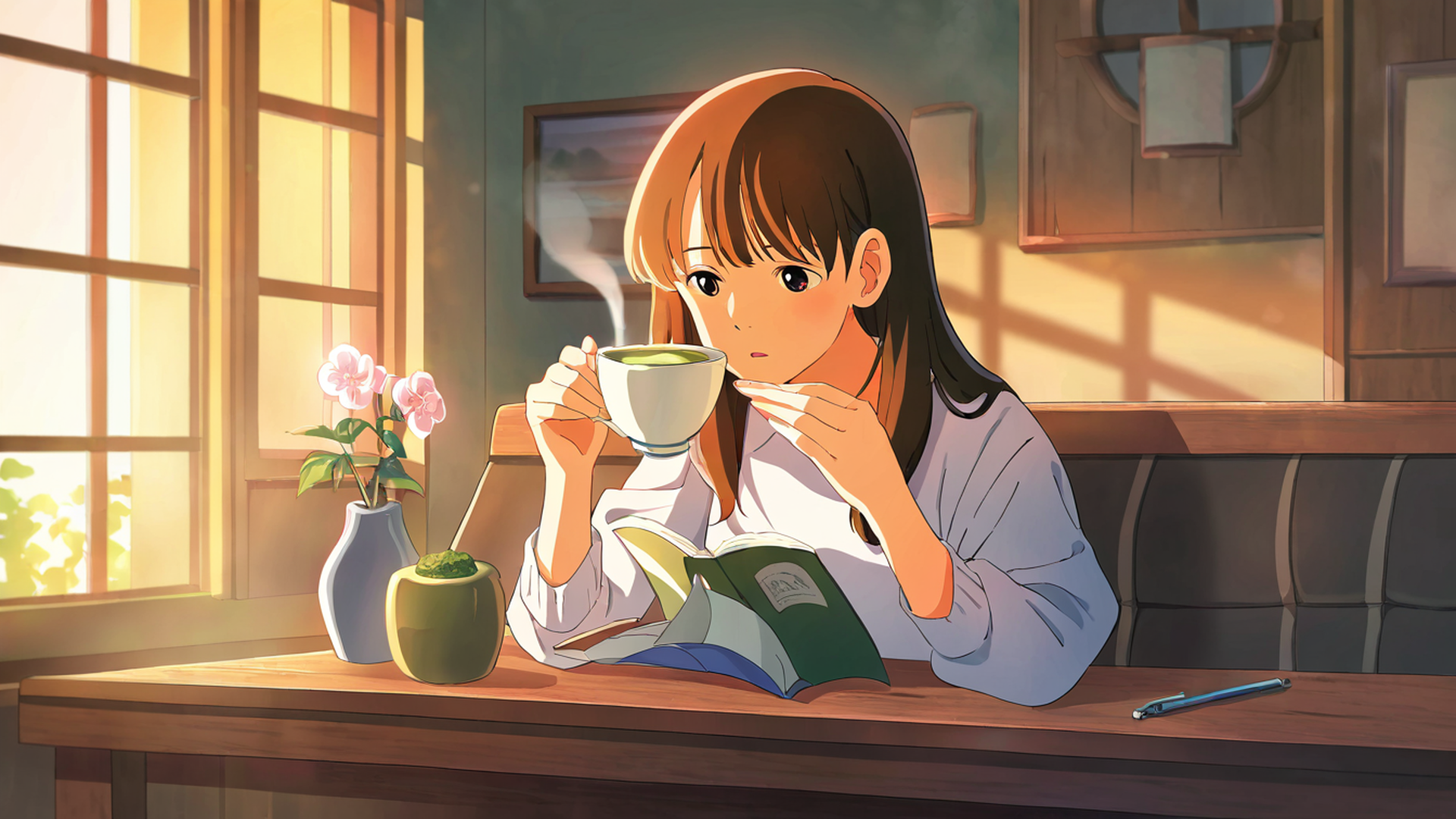 girl cafe japan lofi wallpaper