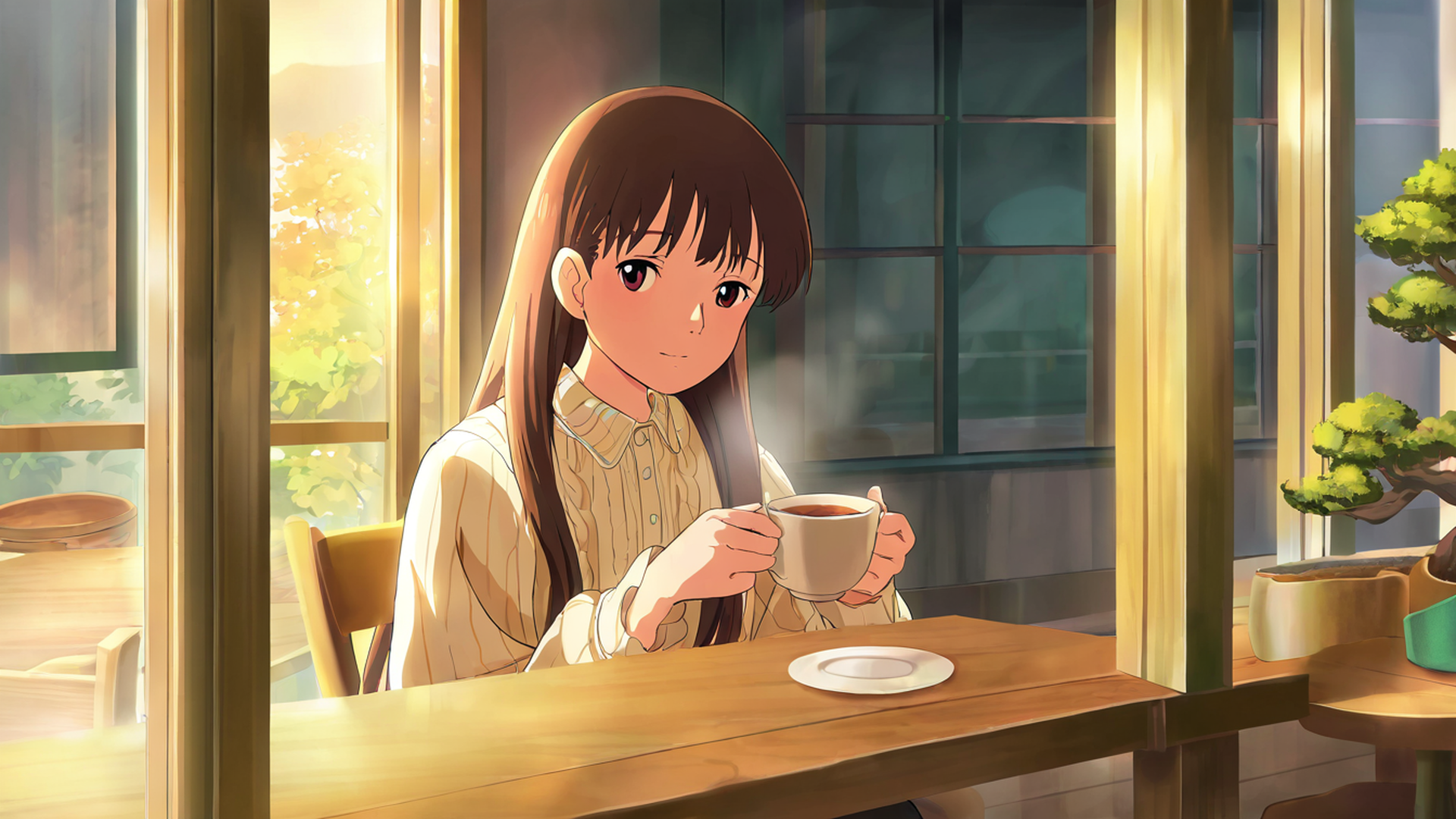 girl cafe japan lofi wallpaper