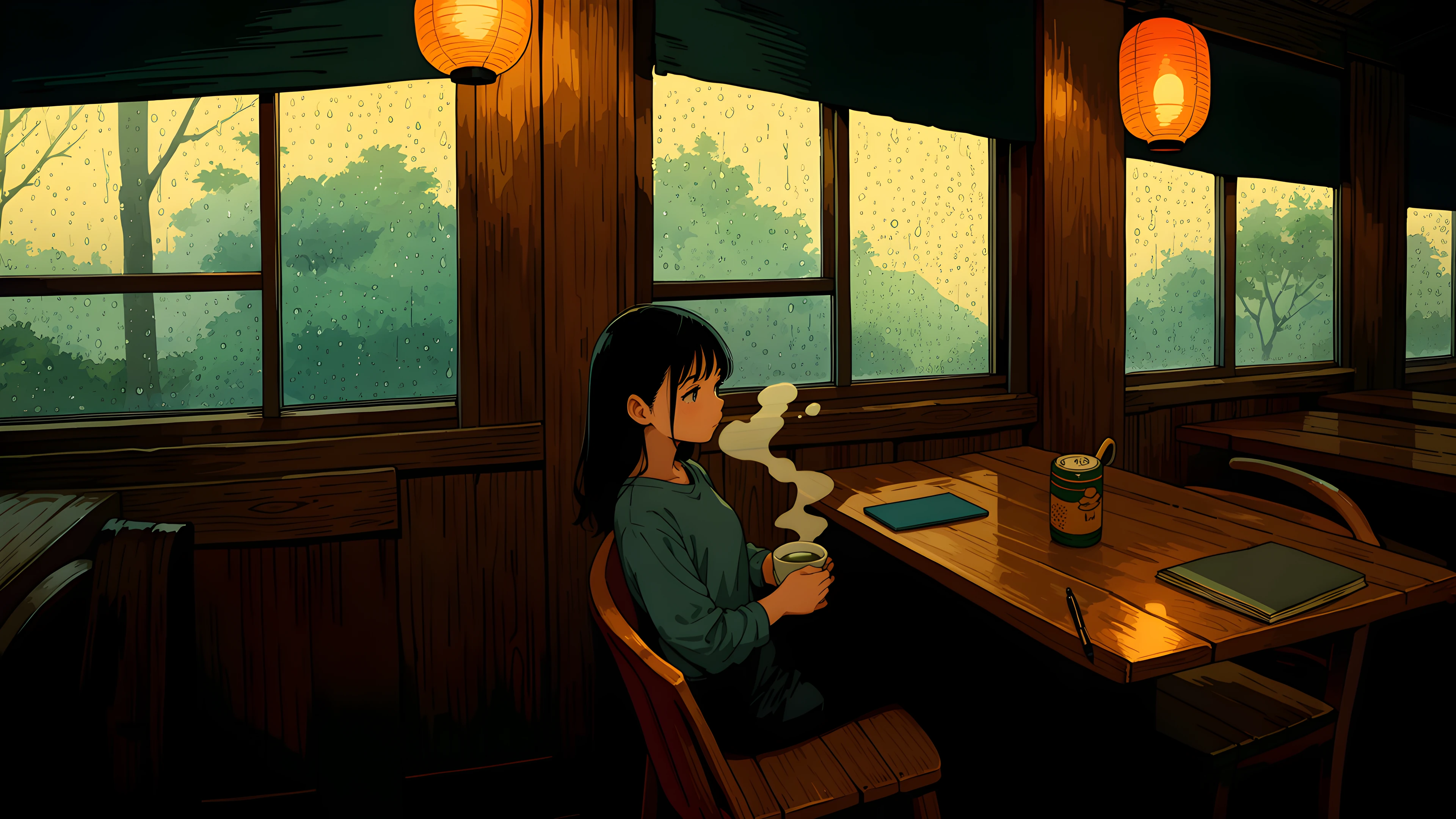 Girl Cafe Japan lofi wallpaper