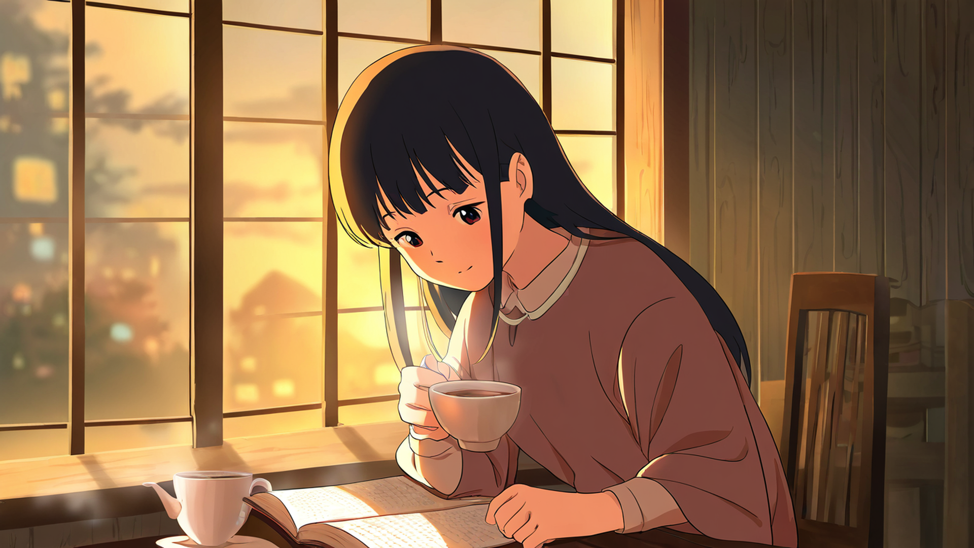 girl cafe japan lofi wallpaper