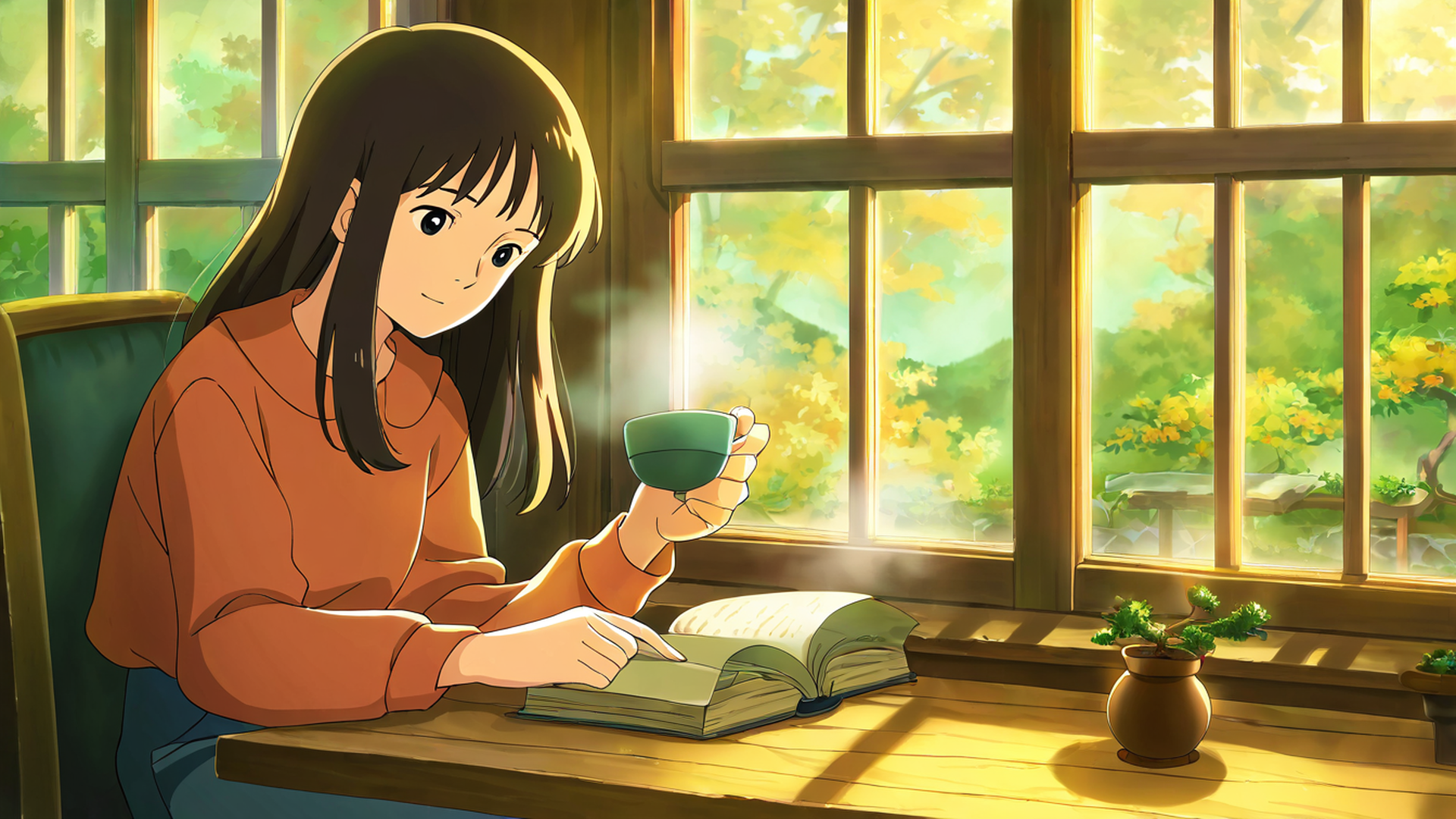 girl cafe japan lofi wallpaper