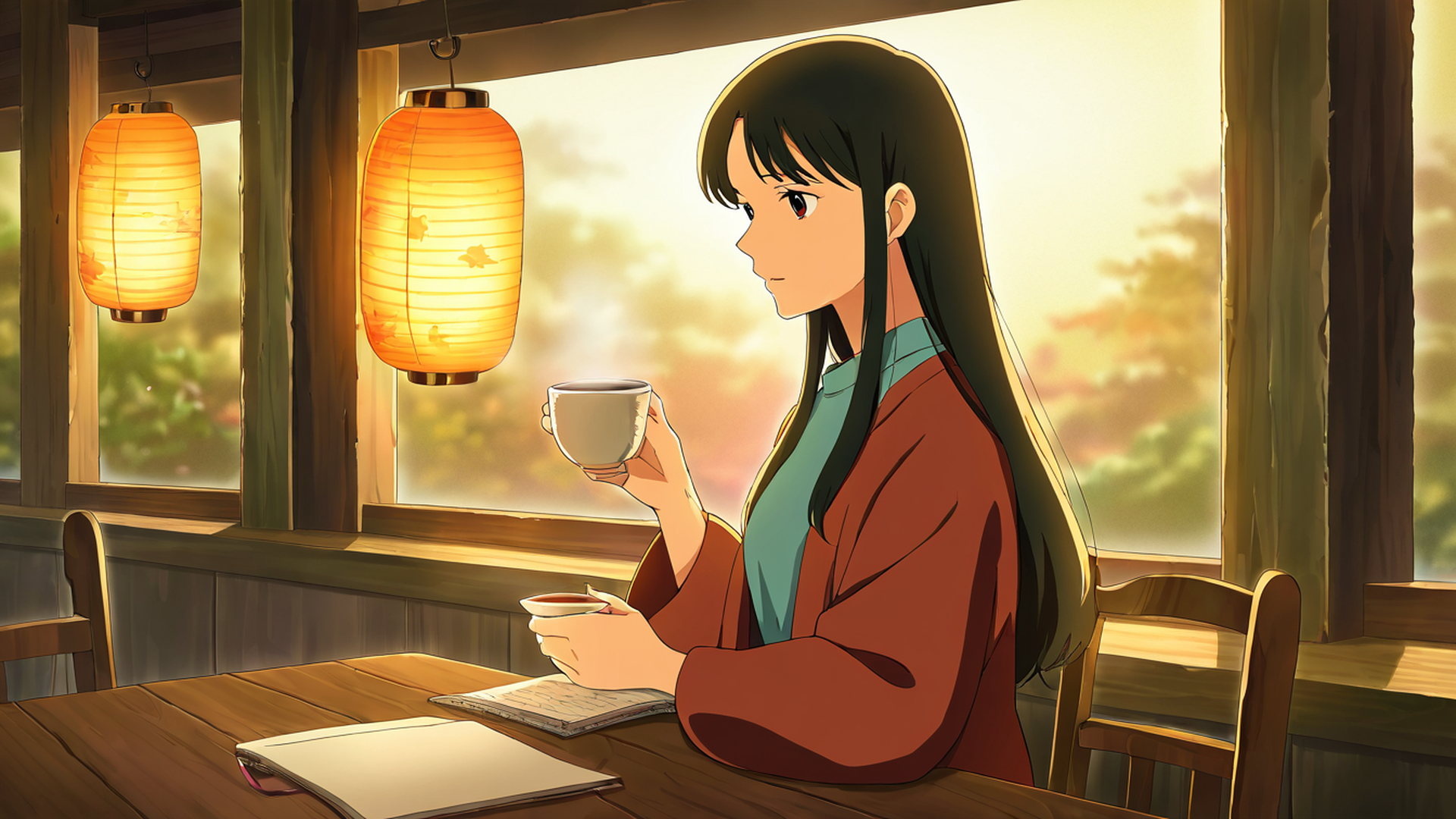 girl cafe japan lofi wallpaper