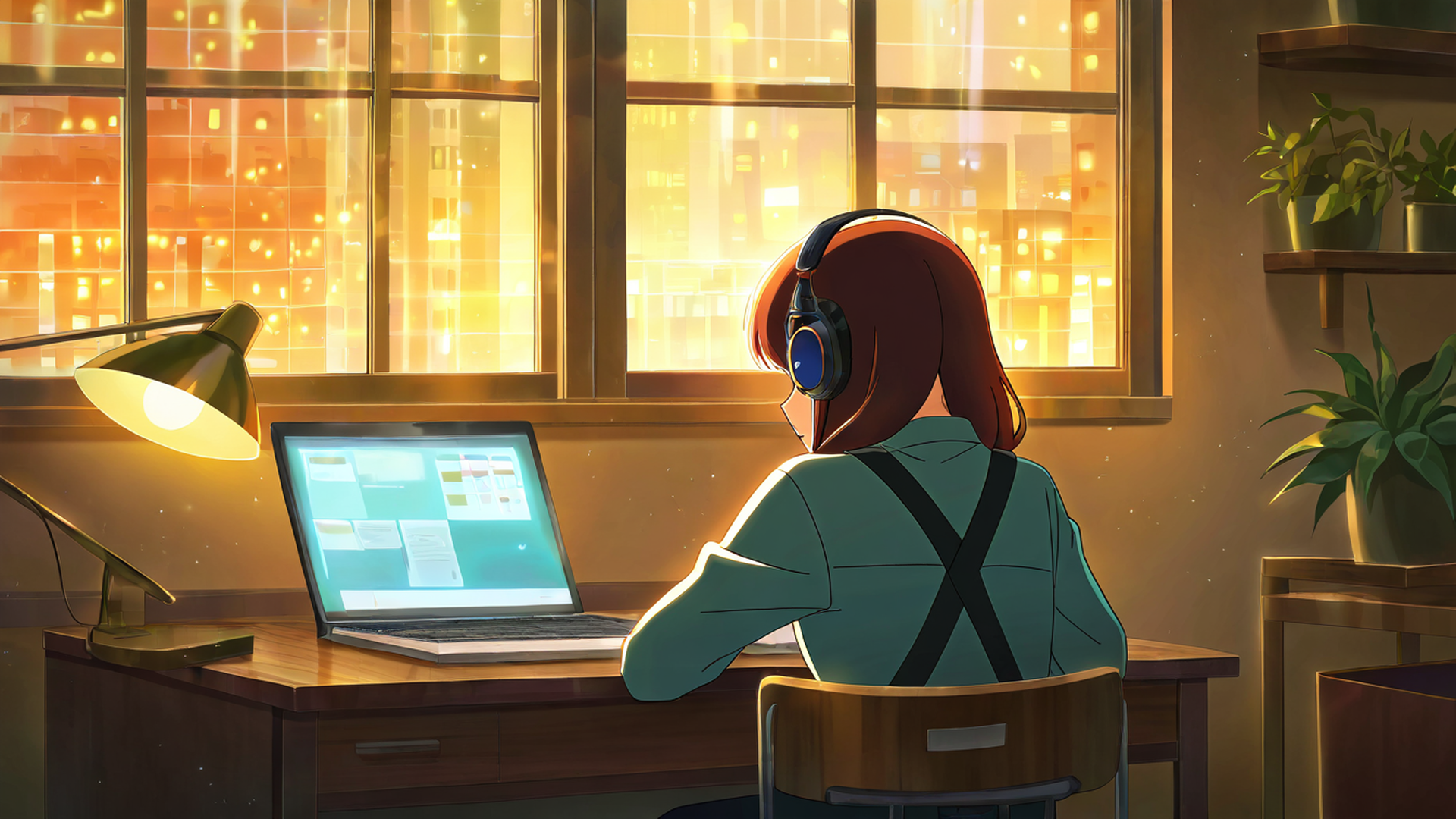 girl desk night lamp lofi wallpaper