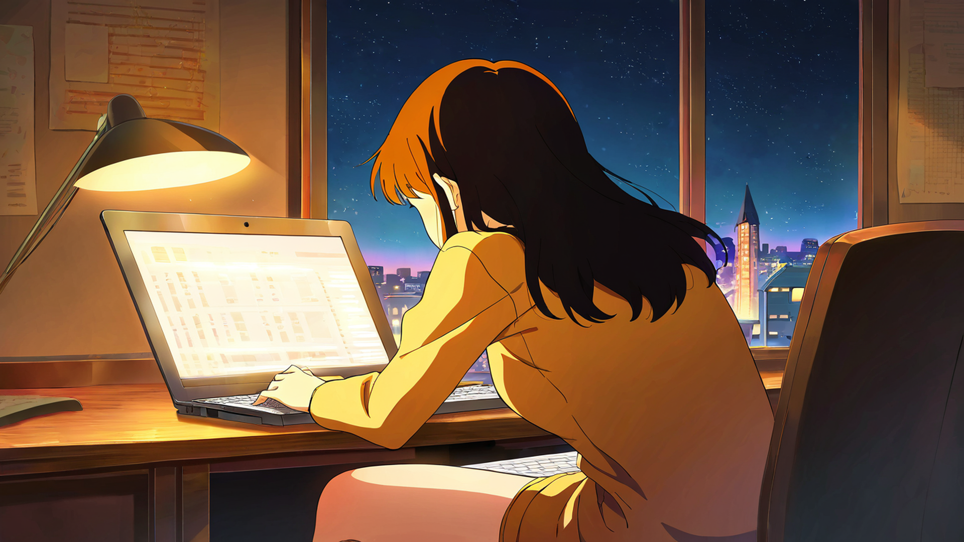 girl desk night lamp lofi wallpaper