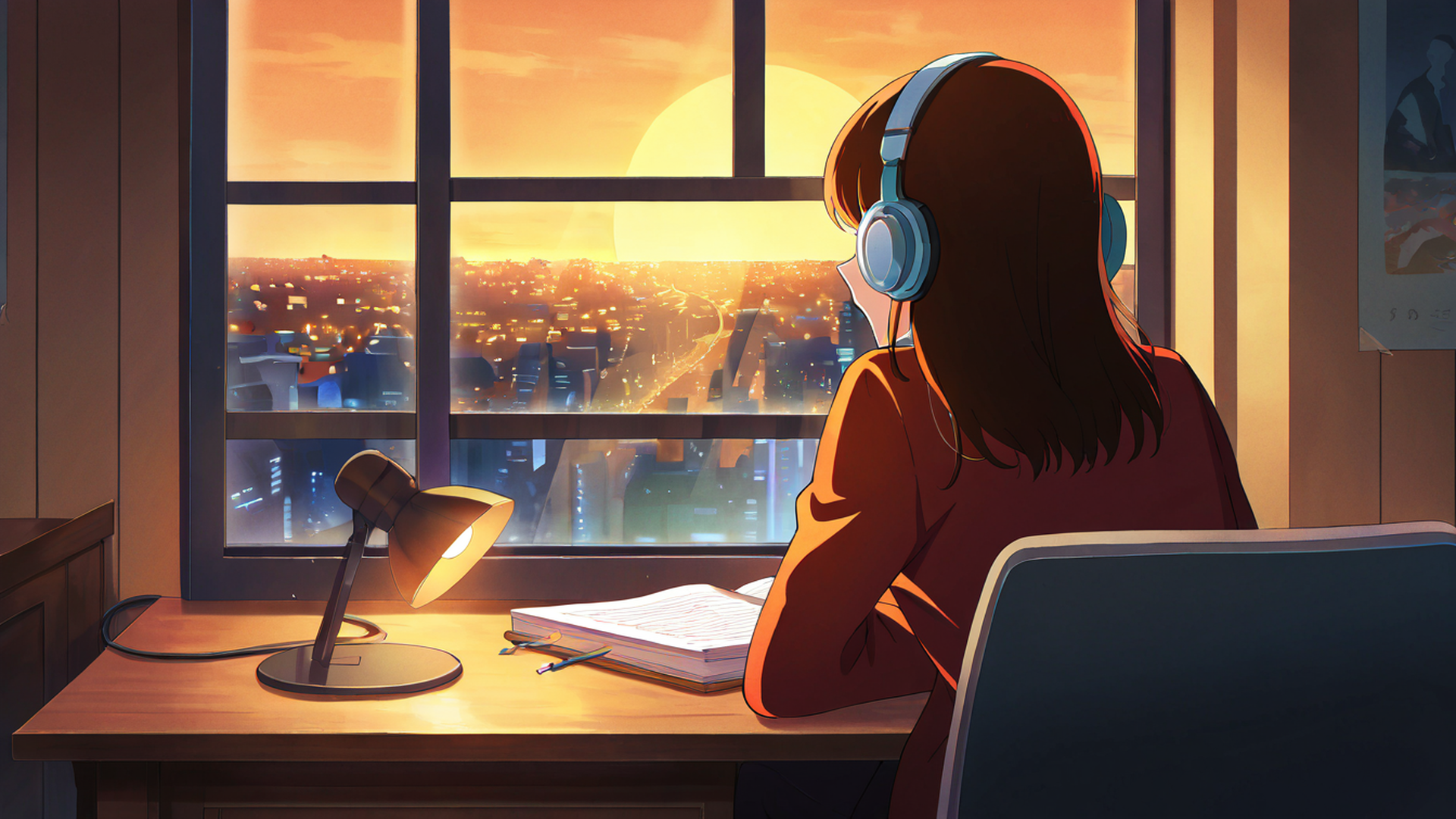 girl desk night lamp lofi wallpaper