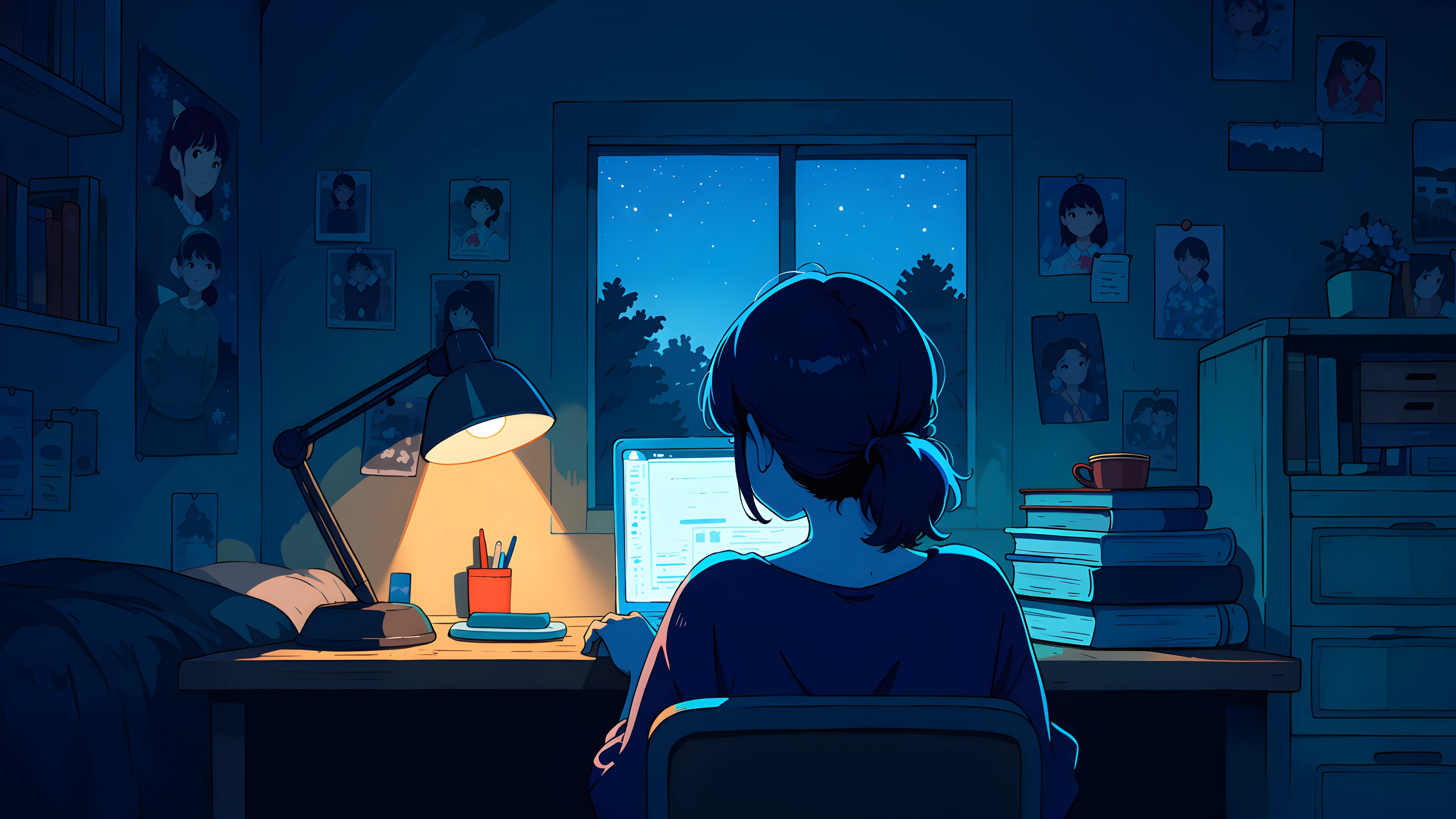 Girl Desk Night Lamp lofi wallpaper