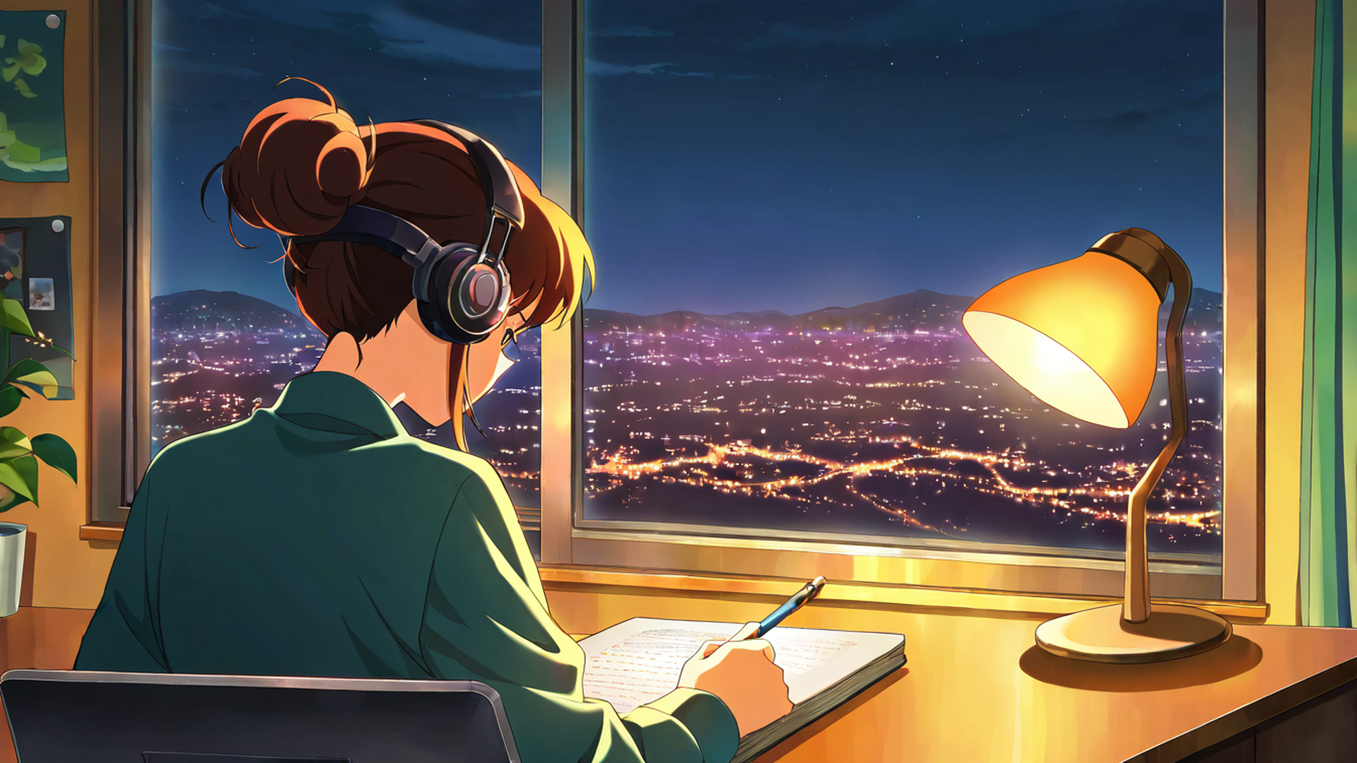 girl desk night lamp lofi wallpaper